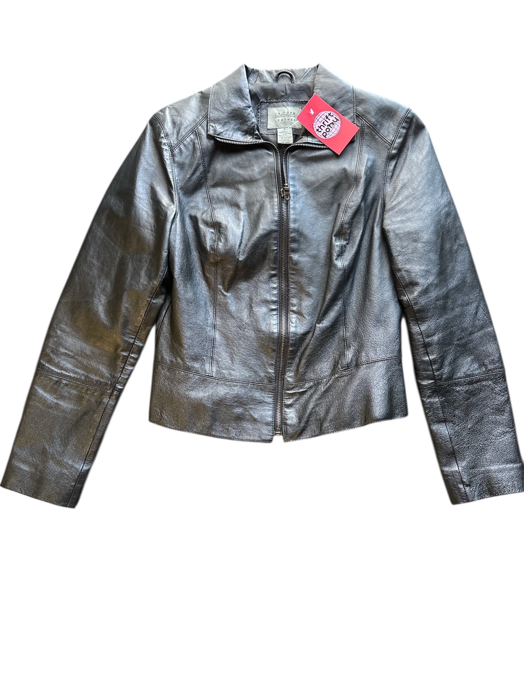 black john paul richard leather fitted zip up, s