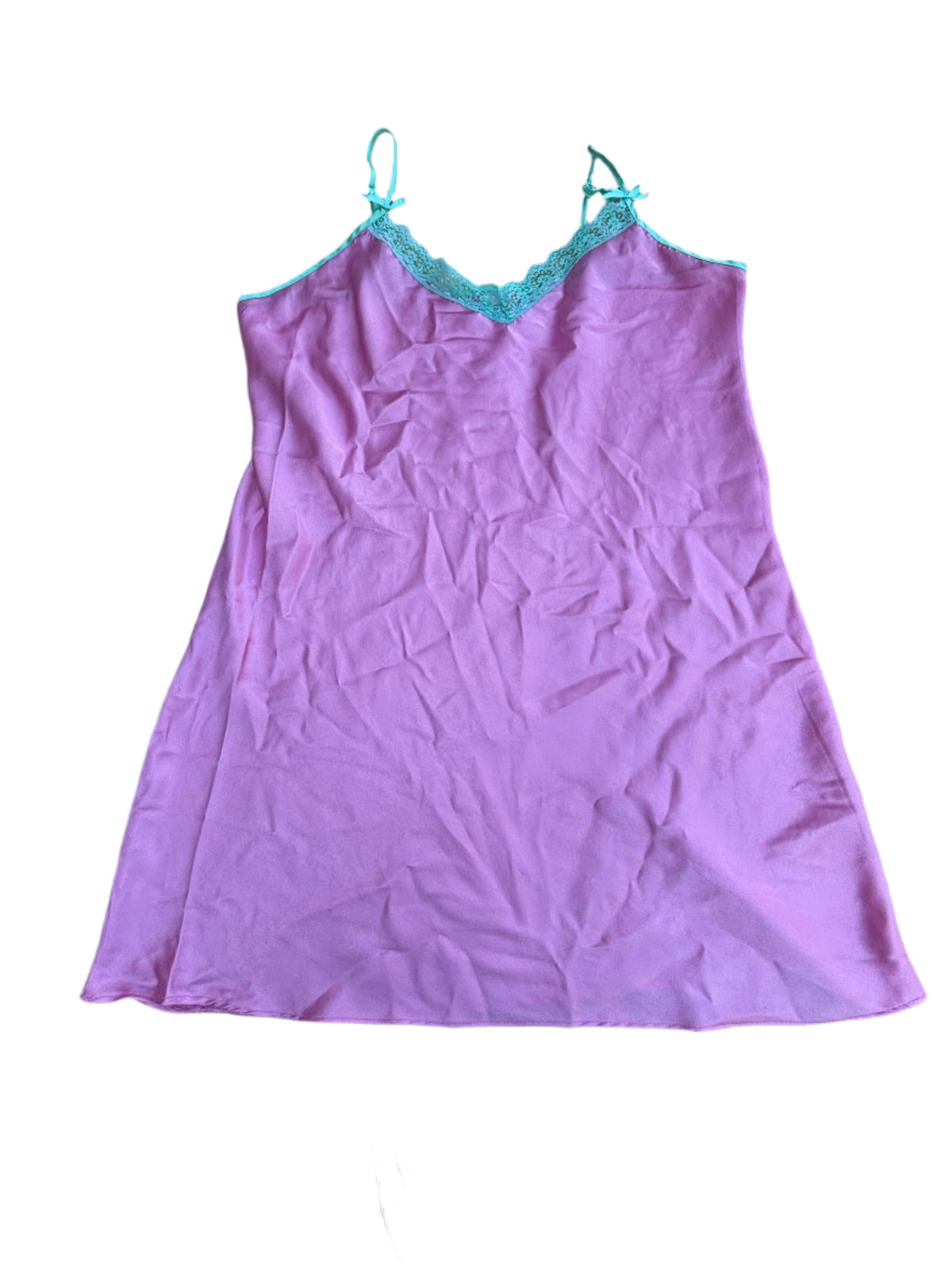 pink green  satin slip, 2x