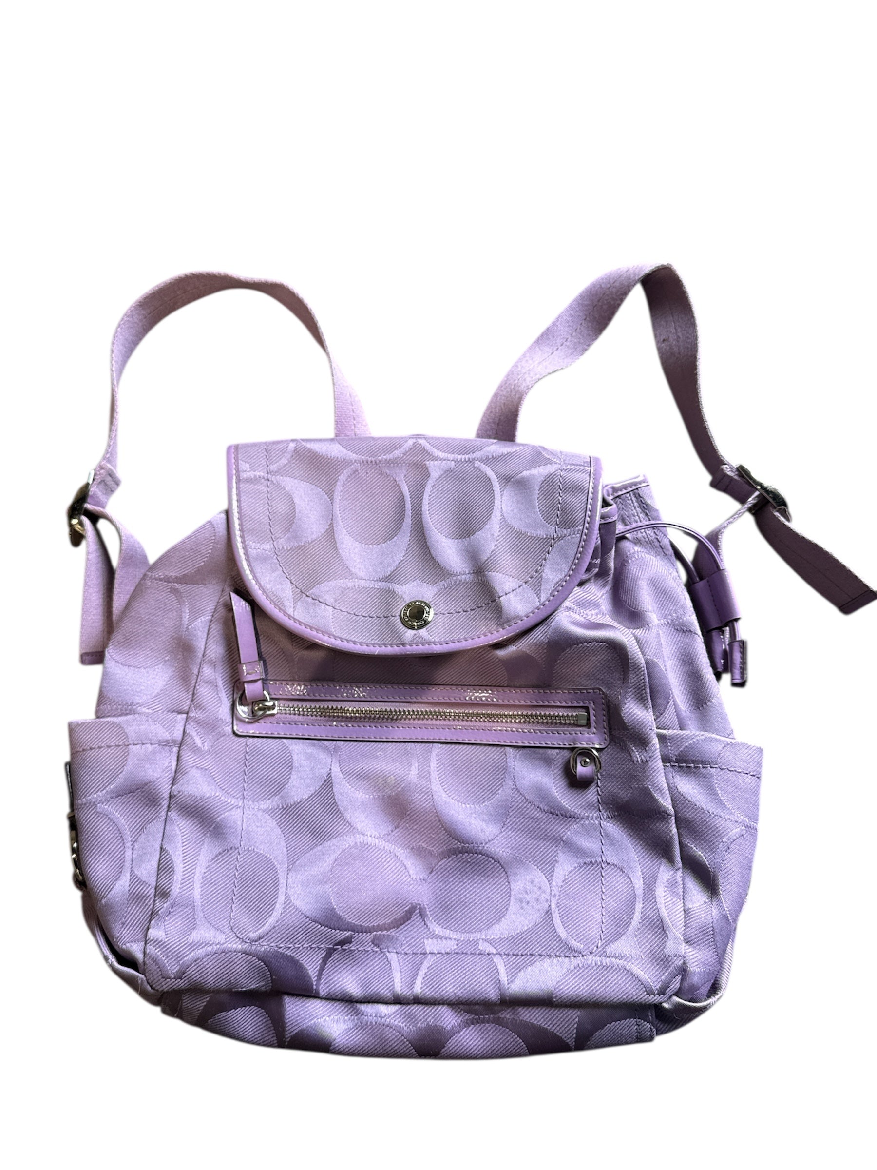purple coach branded kyra daisy backpack