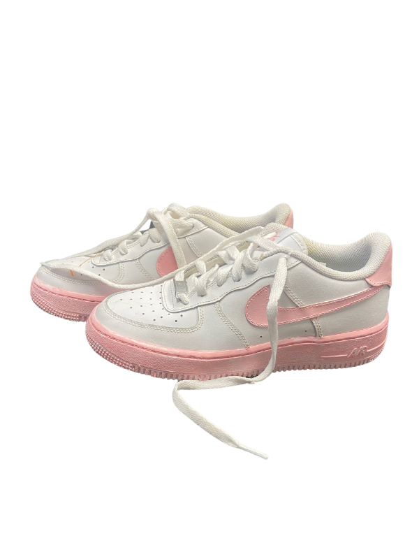 white pink painted Nike Air Force 1's, 6Y (7.5 womens)