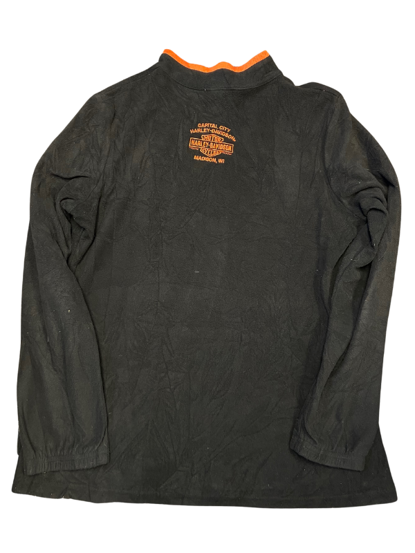 Black orange white Harley Davidson fleece zip up jacket, L