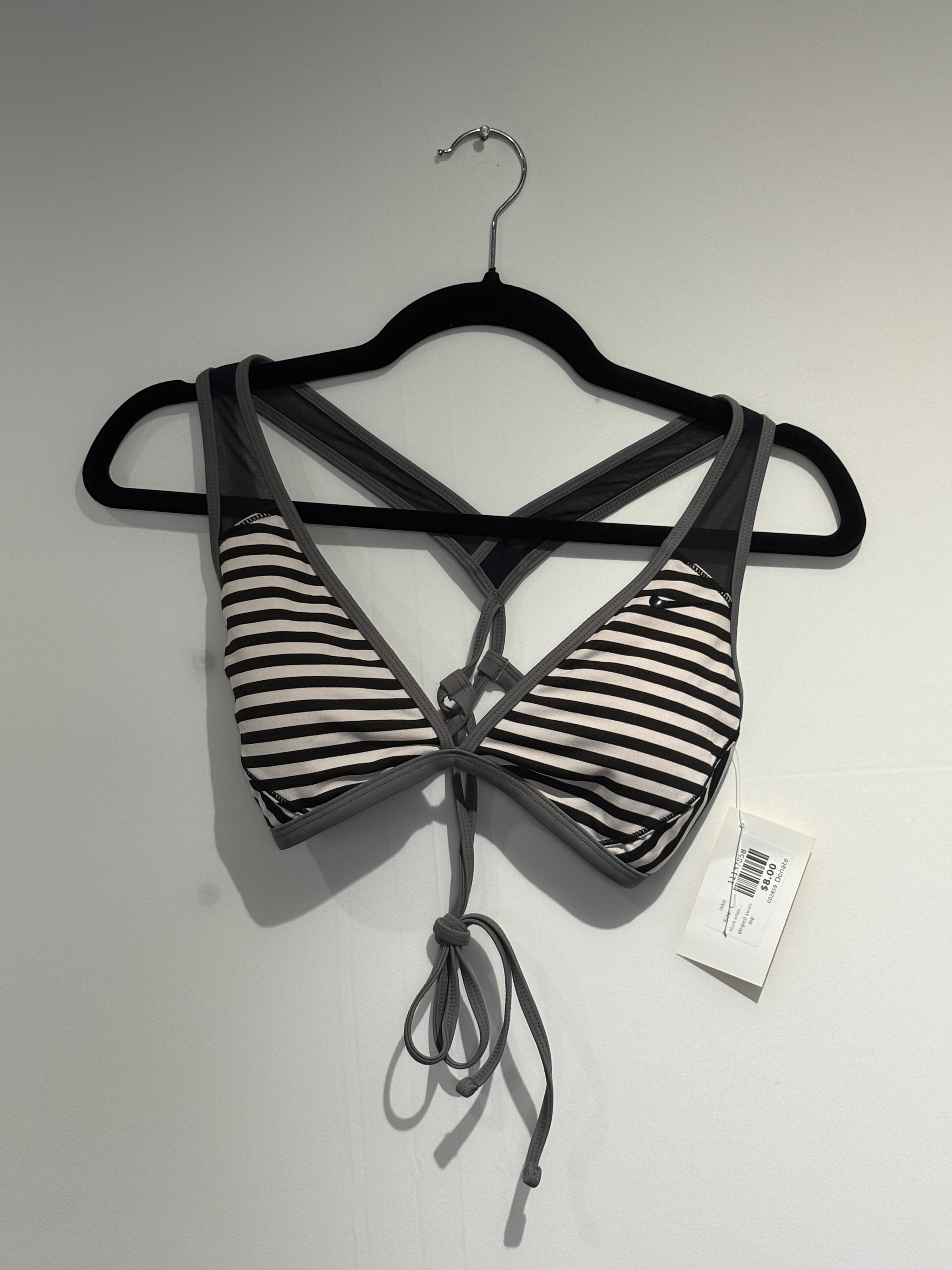 black white grey nike striped swim top, L
