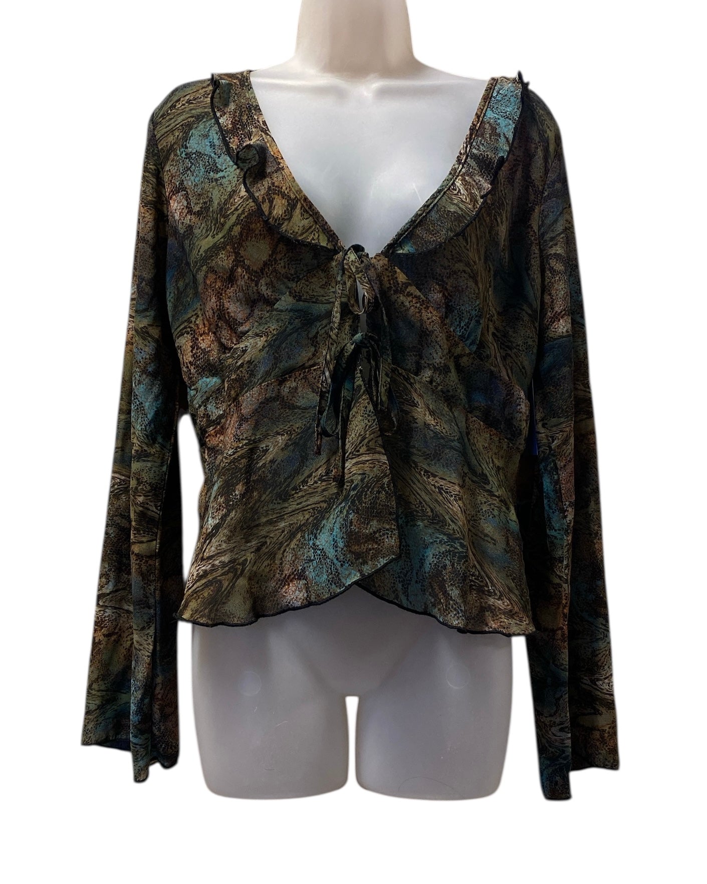 brown teal wild fable sheer animal print top, xl
