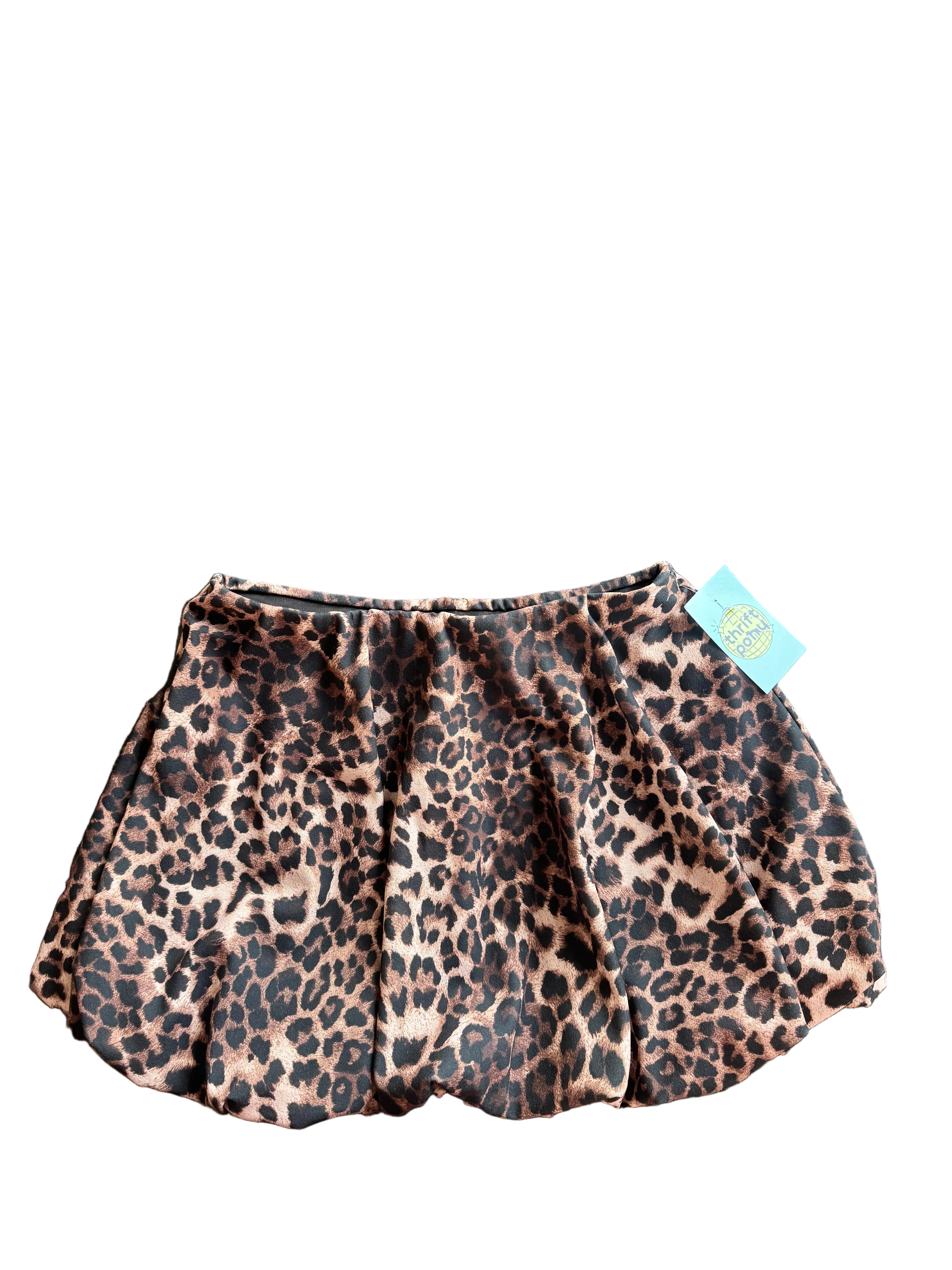 brown black blue blush cheetah bubble mini skirt, L
