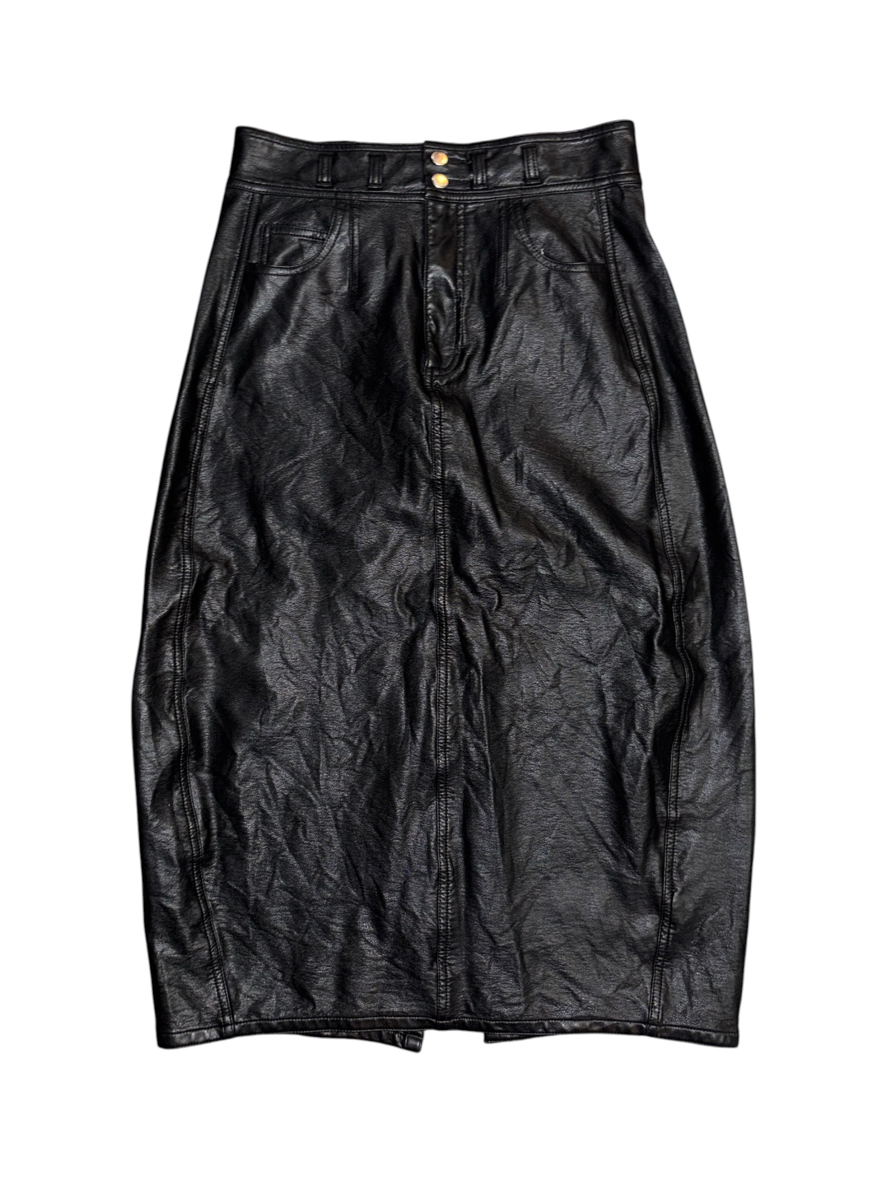 Black Pilcro Pleather midi skirt, 4