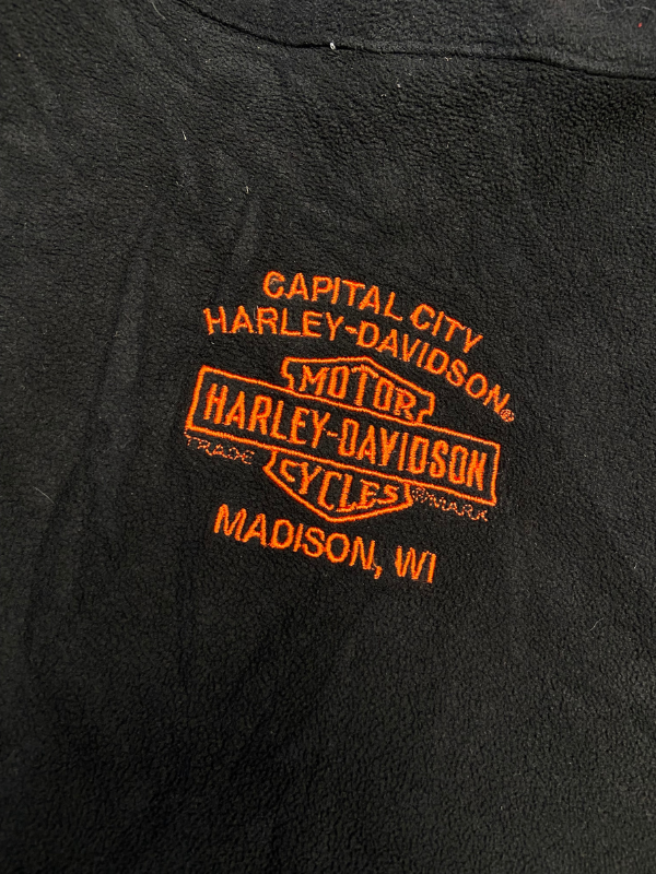 Black orange white Harley Davidson fleece zip up jacket, L