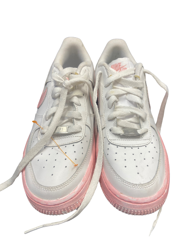 white pink painted Nike Air Force 1's, 6Y (7.5 womens)