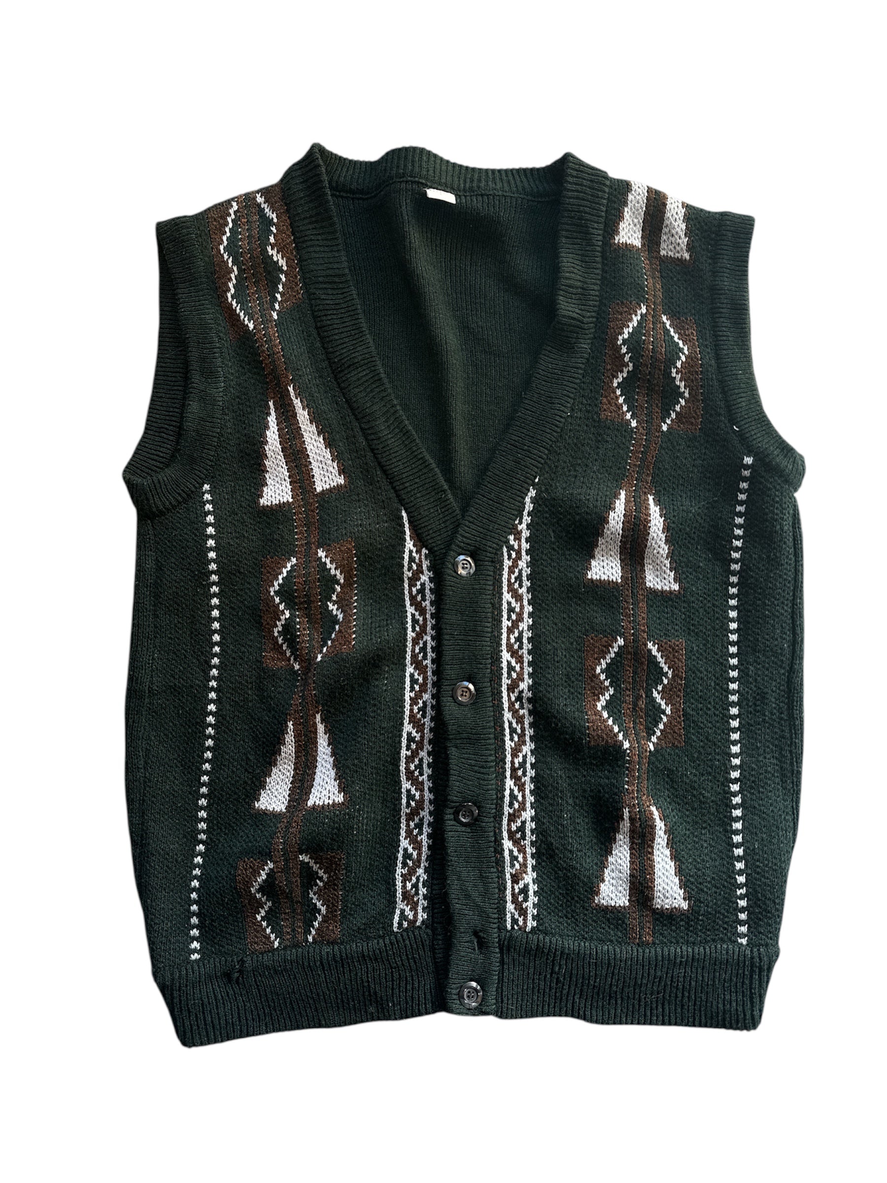 green  vintage funky knit vest, XL