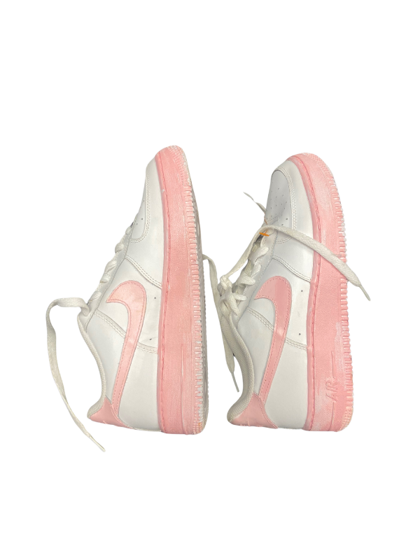white pink painted Nike Air Force 1's, 6Y (7.5 womens)