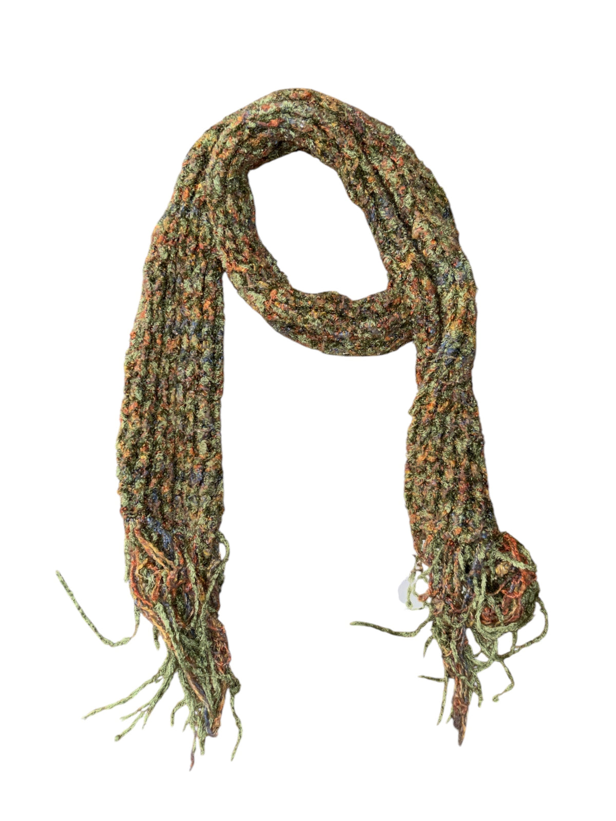 Green multi  Fuzzy crochet scarf