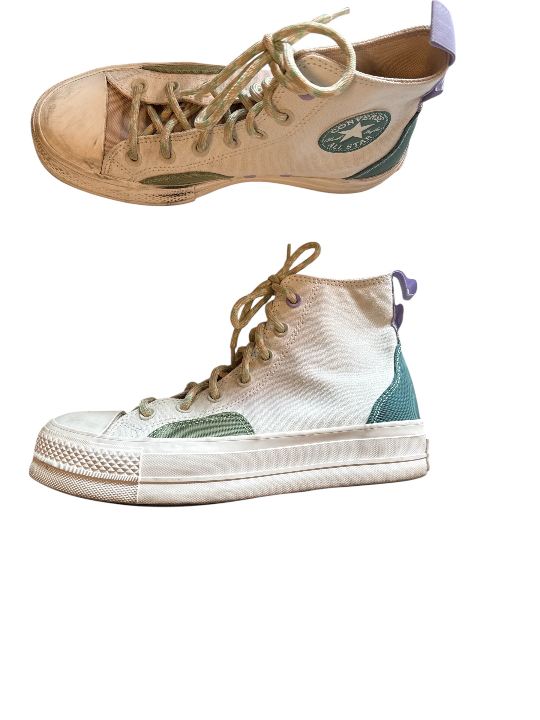 Cream green teal Converse High top sneakers, 8.5