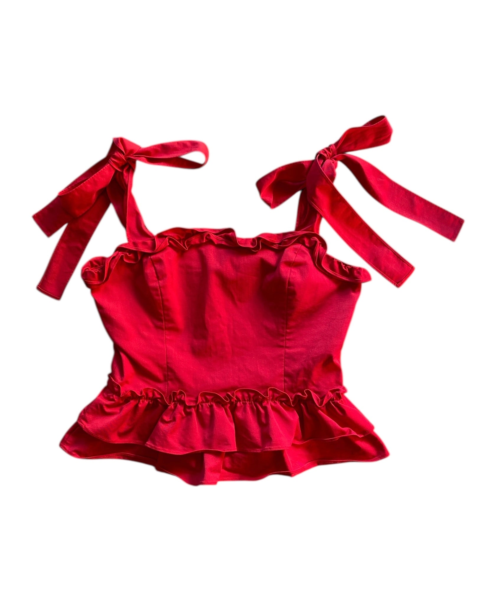 red amanda uprichard ruffle tie strap top, xs
