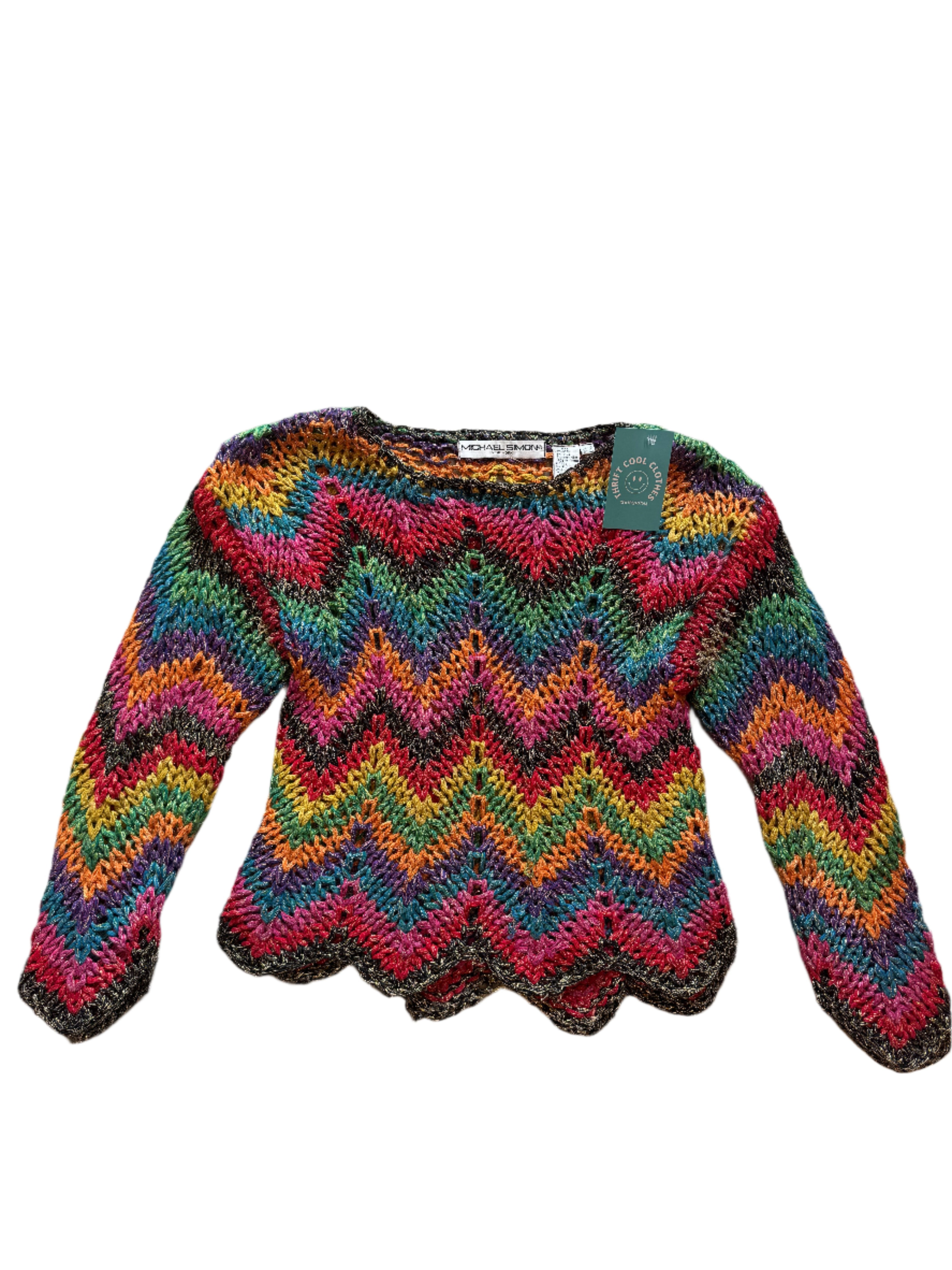 Rainbow crochet sweater, S
