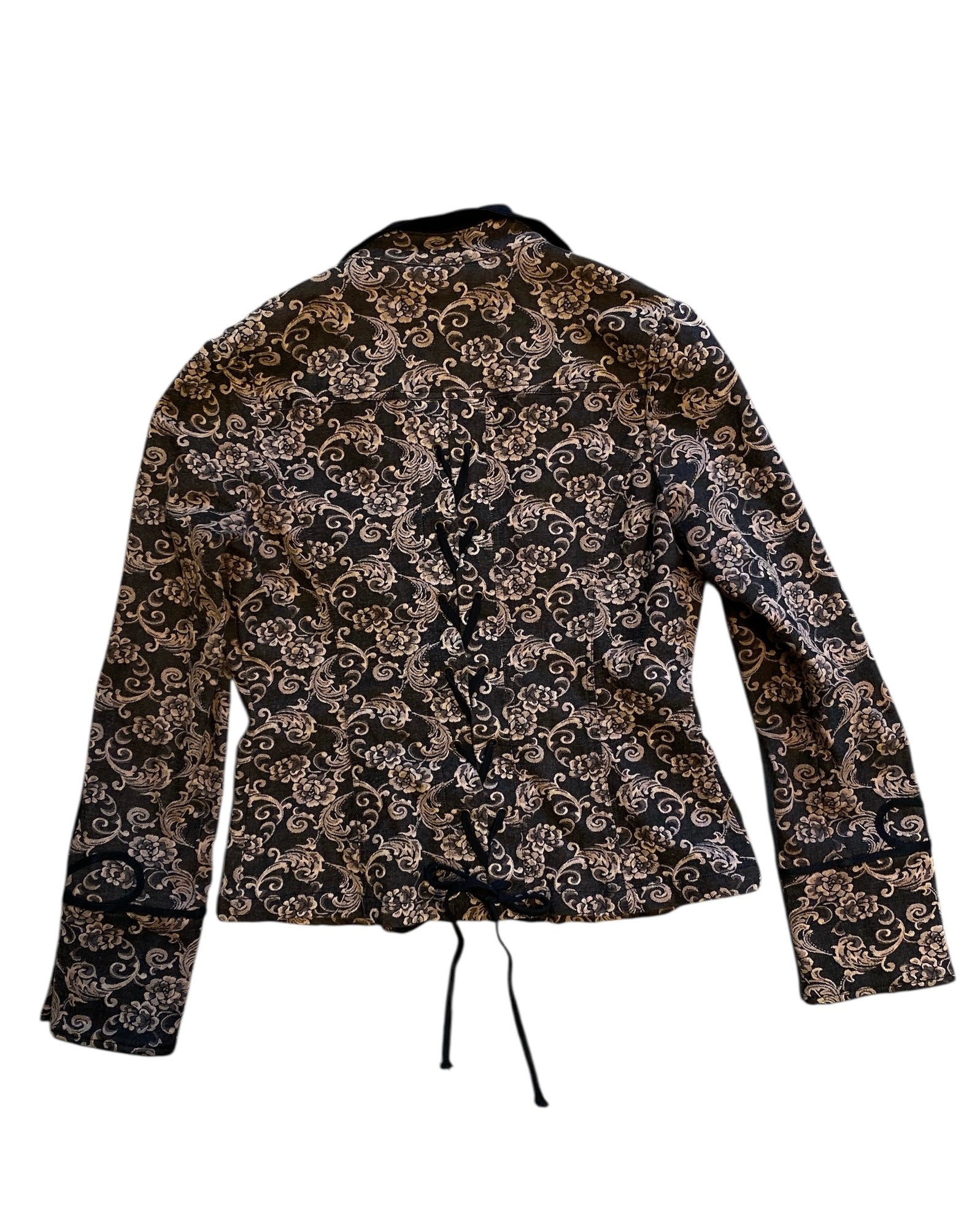 black taupe virgin only tapestry double breasted zip up, L