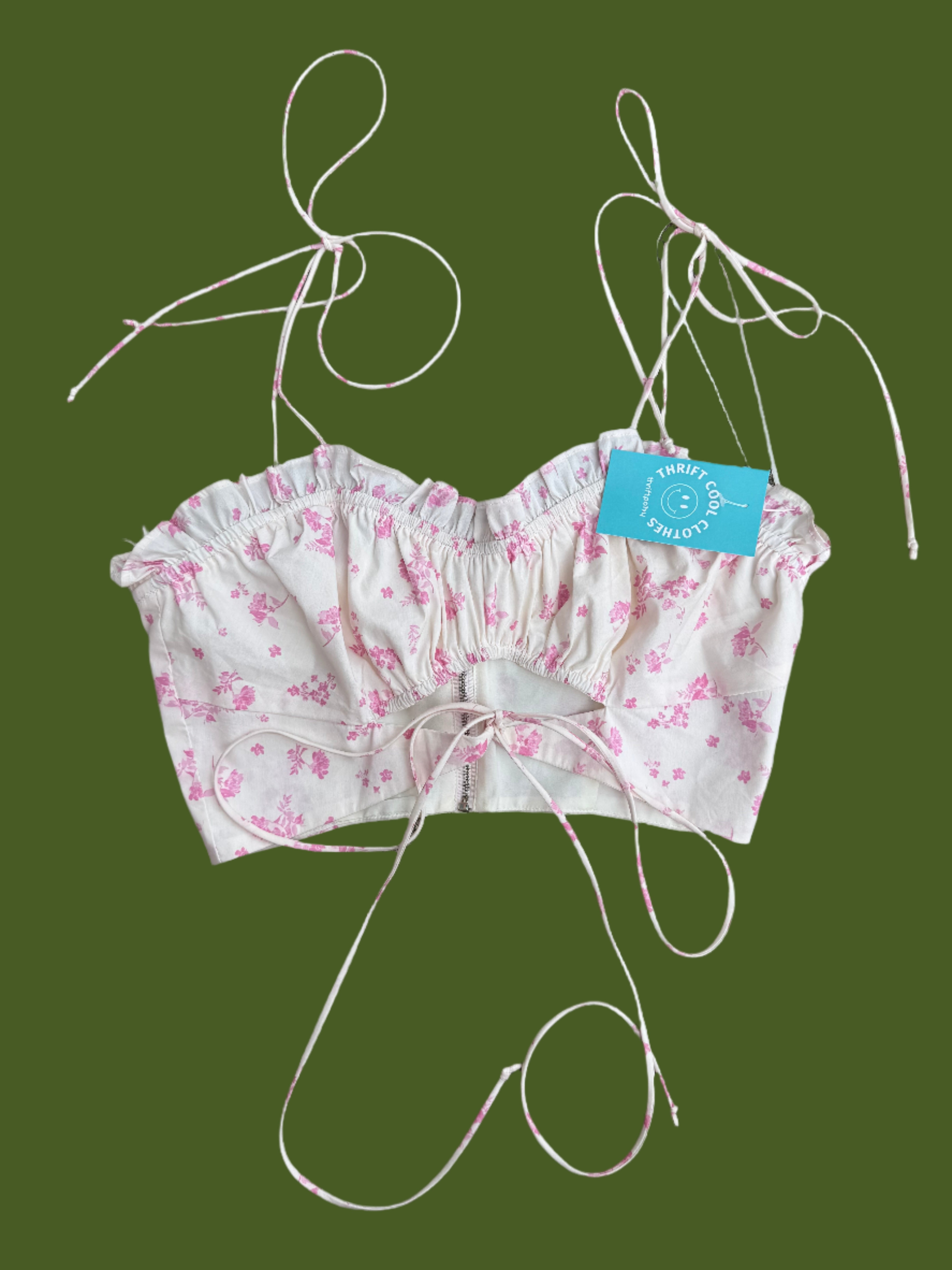 white pink victoria + sophia floral micro ruffle top, M