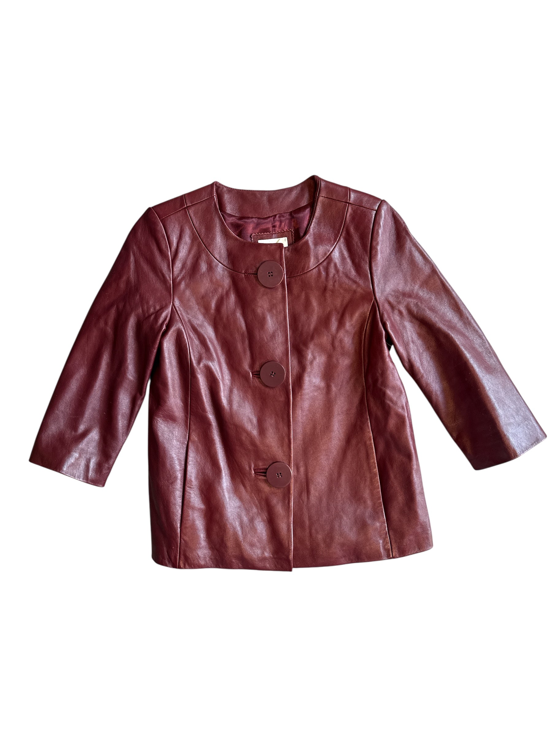 maroon neiman marcus leather jacket big buttons, s