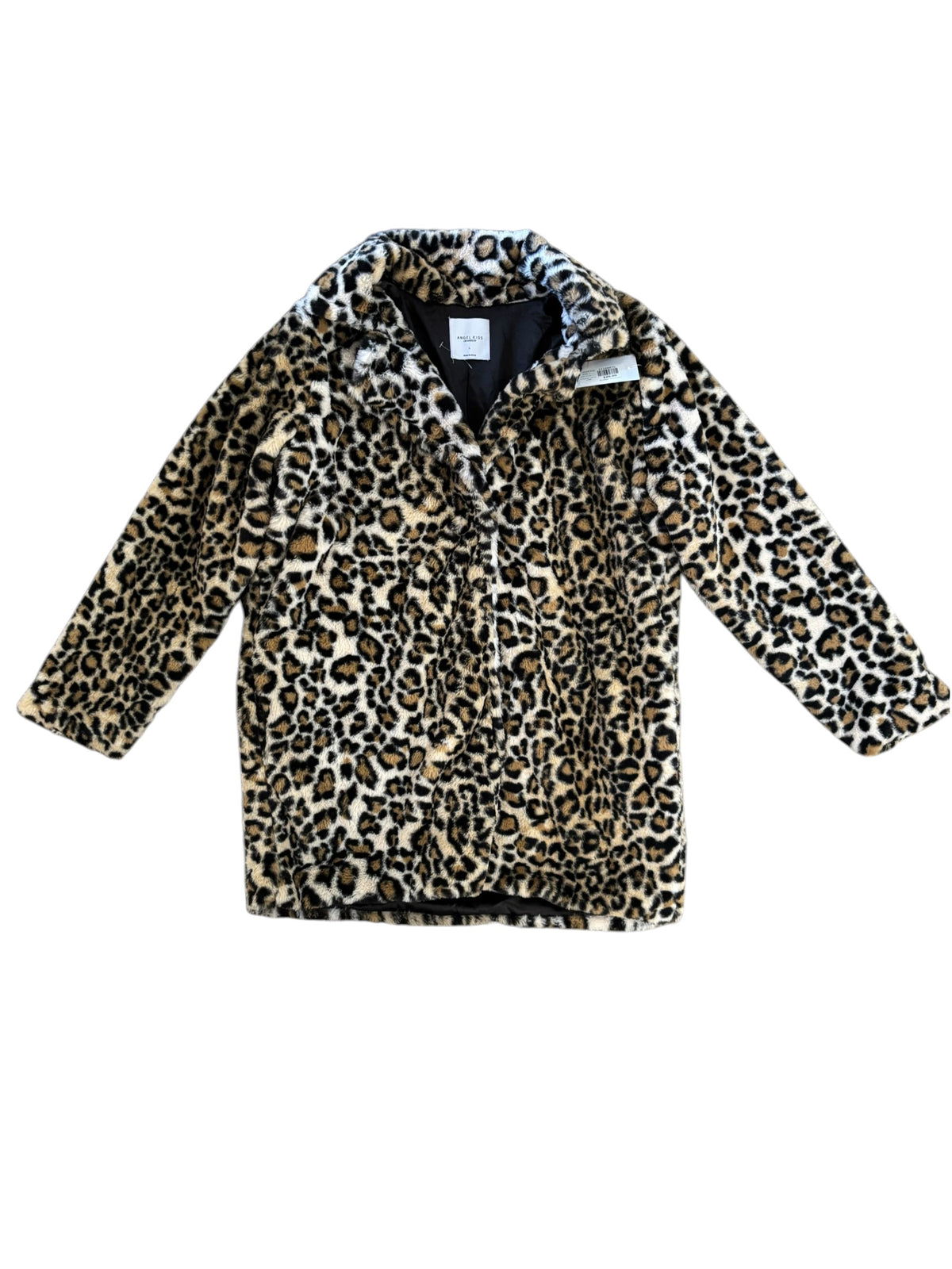 black brown angel kiss cheetah furry coat, L