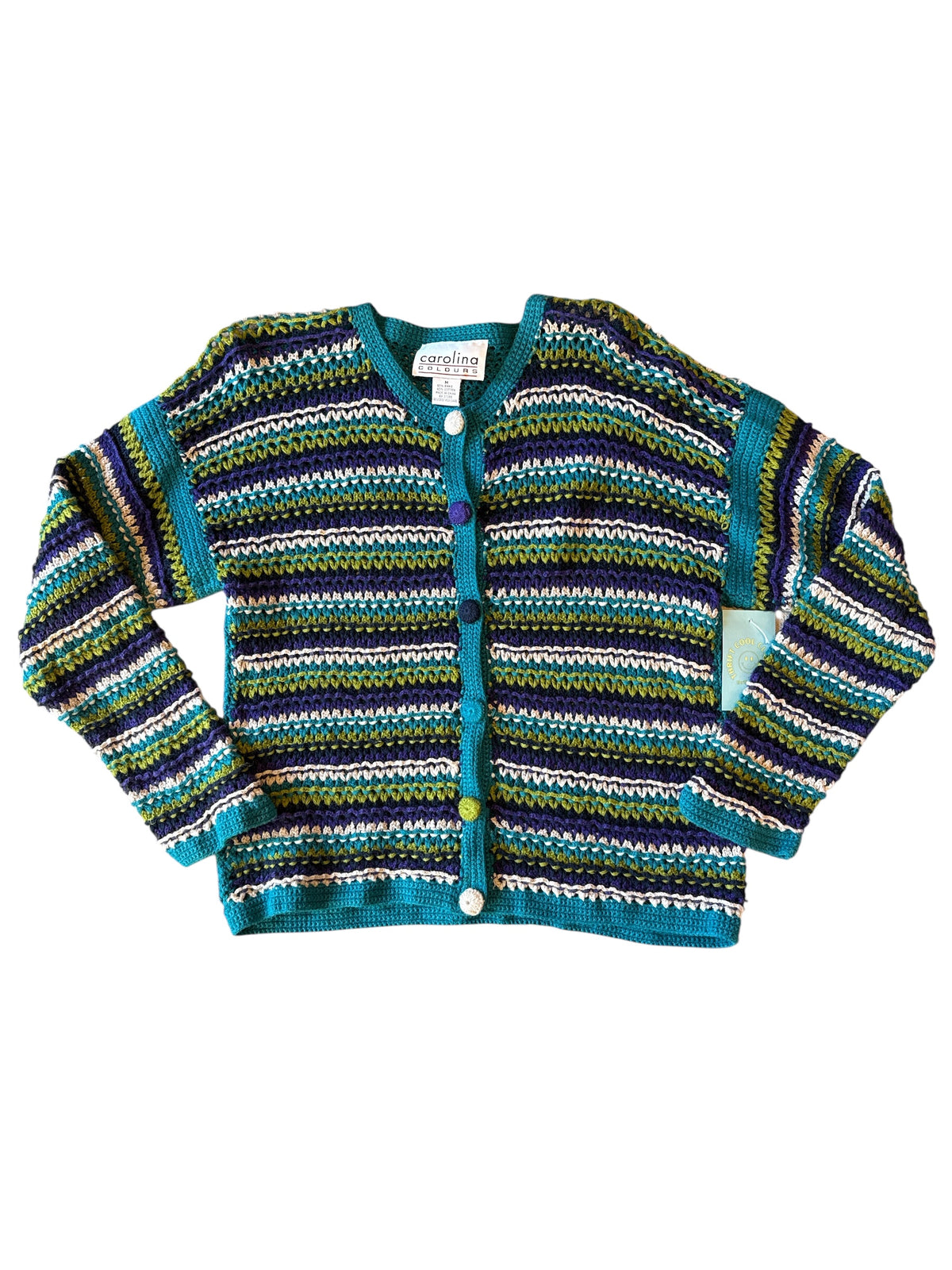 Blue Carolina Colours Striped knit button cardigan, M