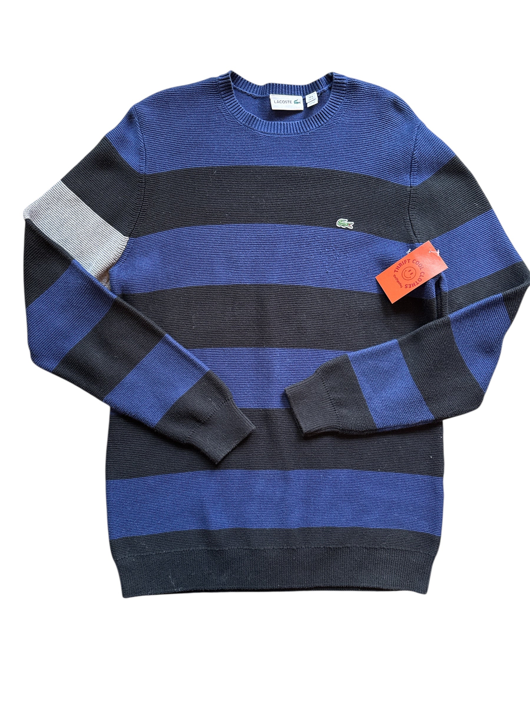 blue black lacoste stripe sweater, xl