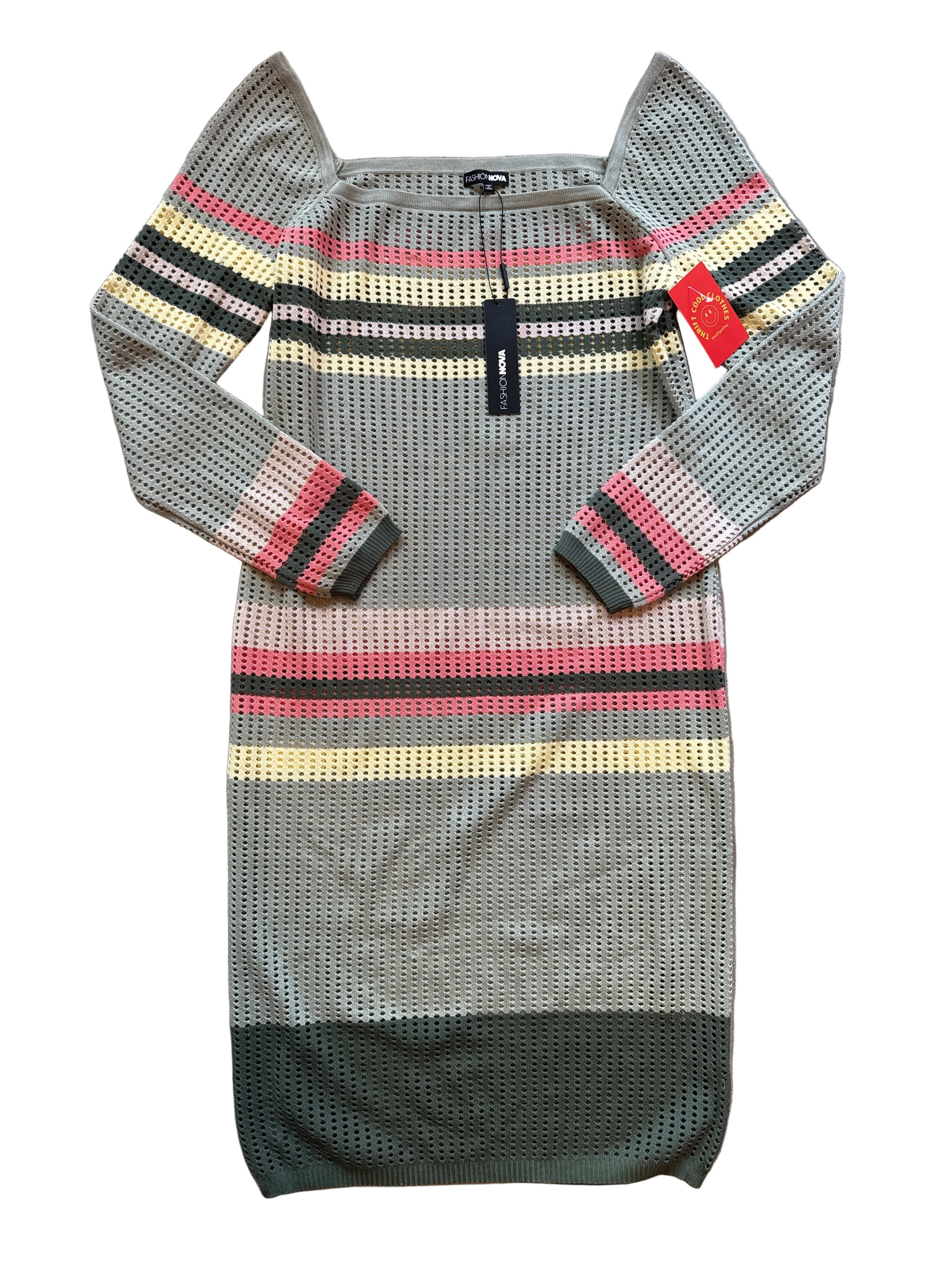 green coral yellow fashion nova nwt knit stripe square enck dress, 3x