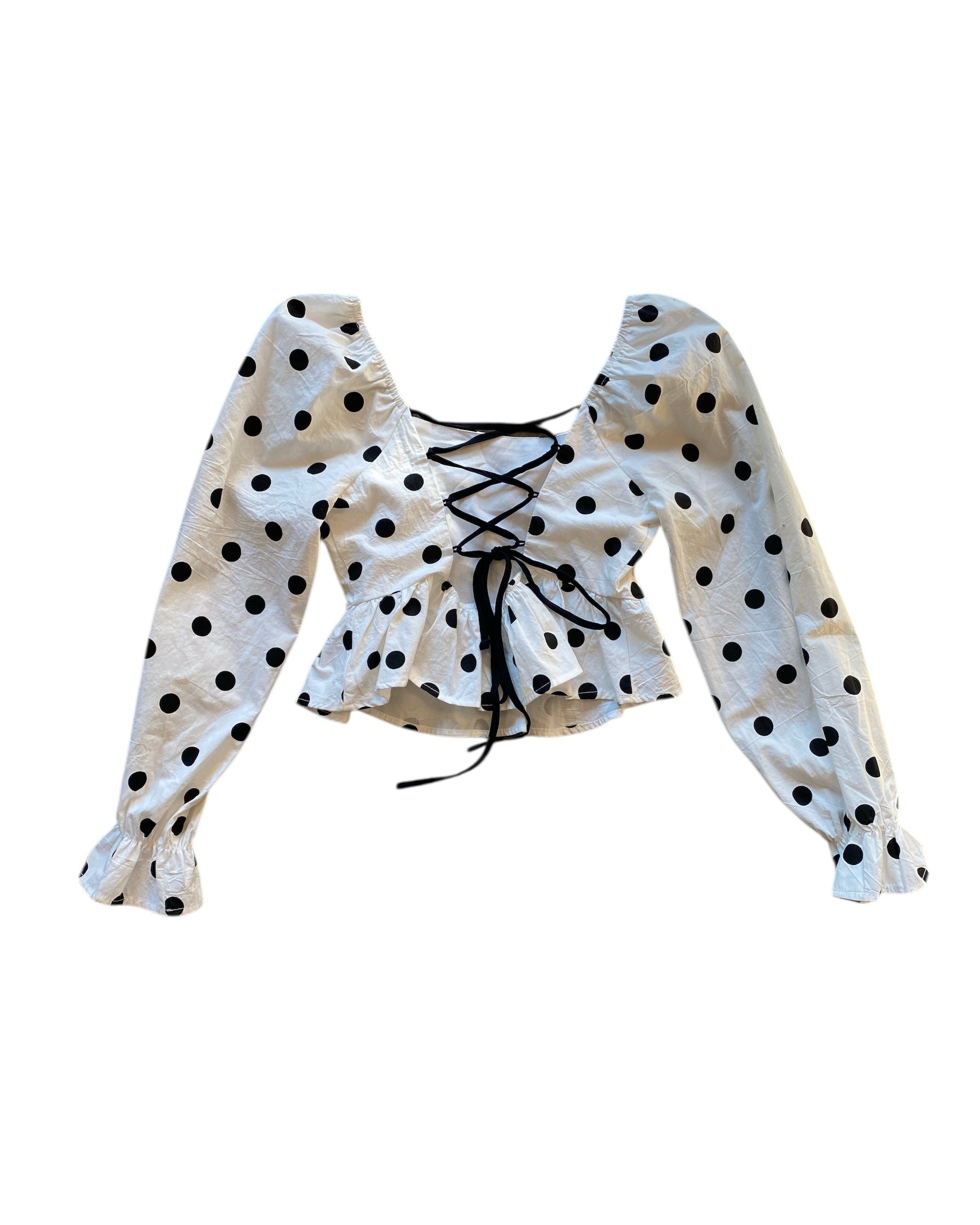 black white Vestique polka dot puff sleeve top, s