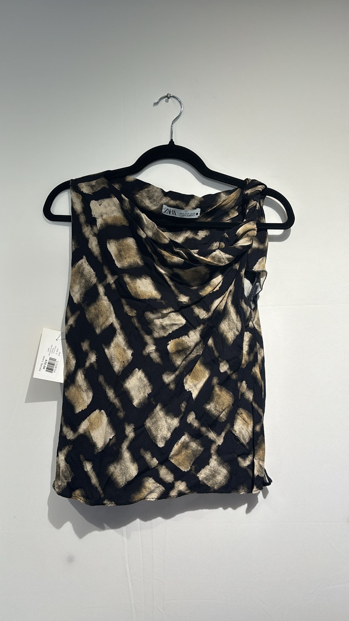 Black brown Zara Pattern asymmetrical tank, S