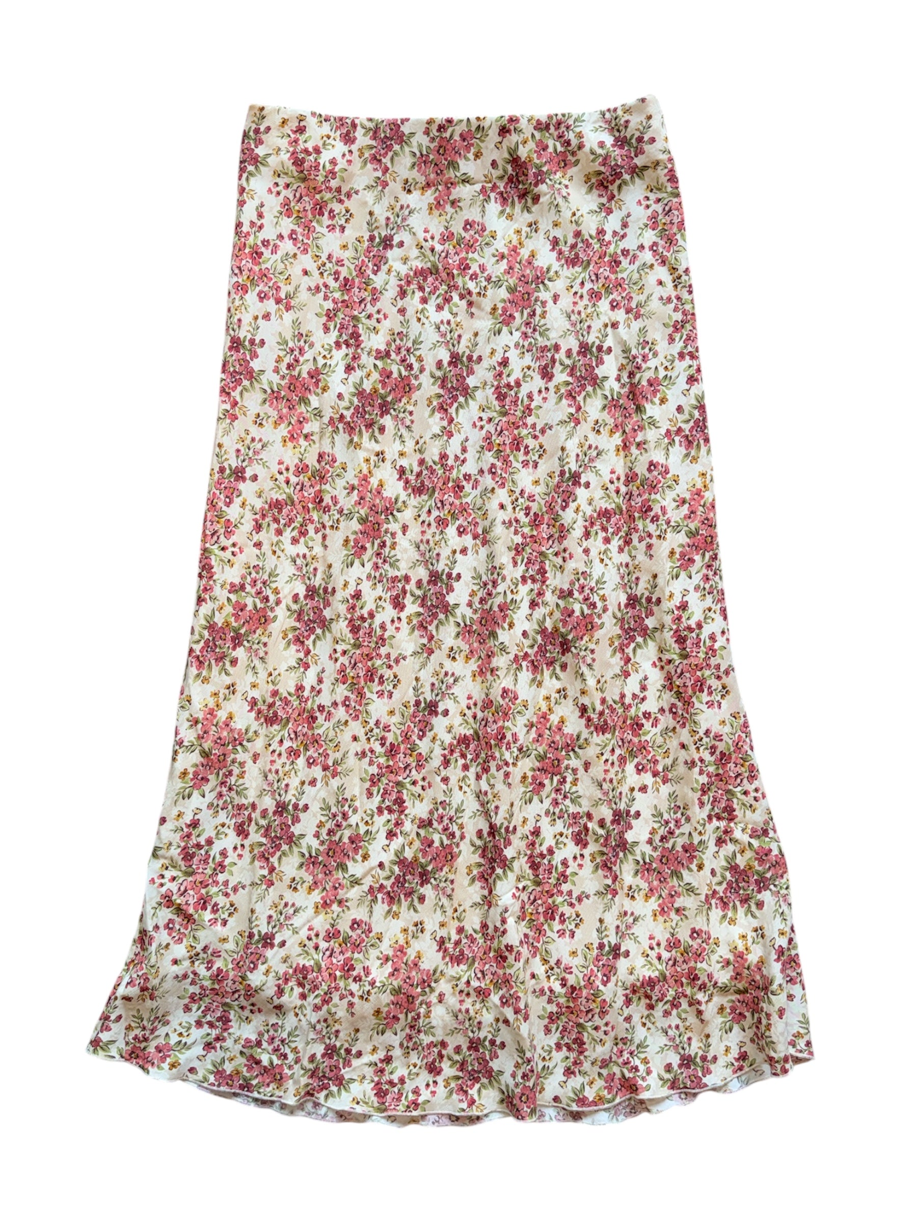 tan red green  floral maxi skirt
