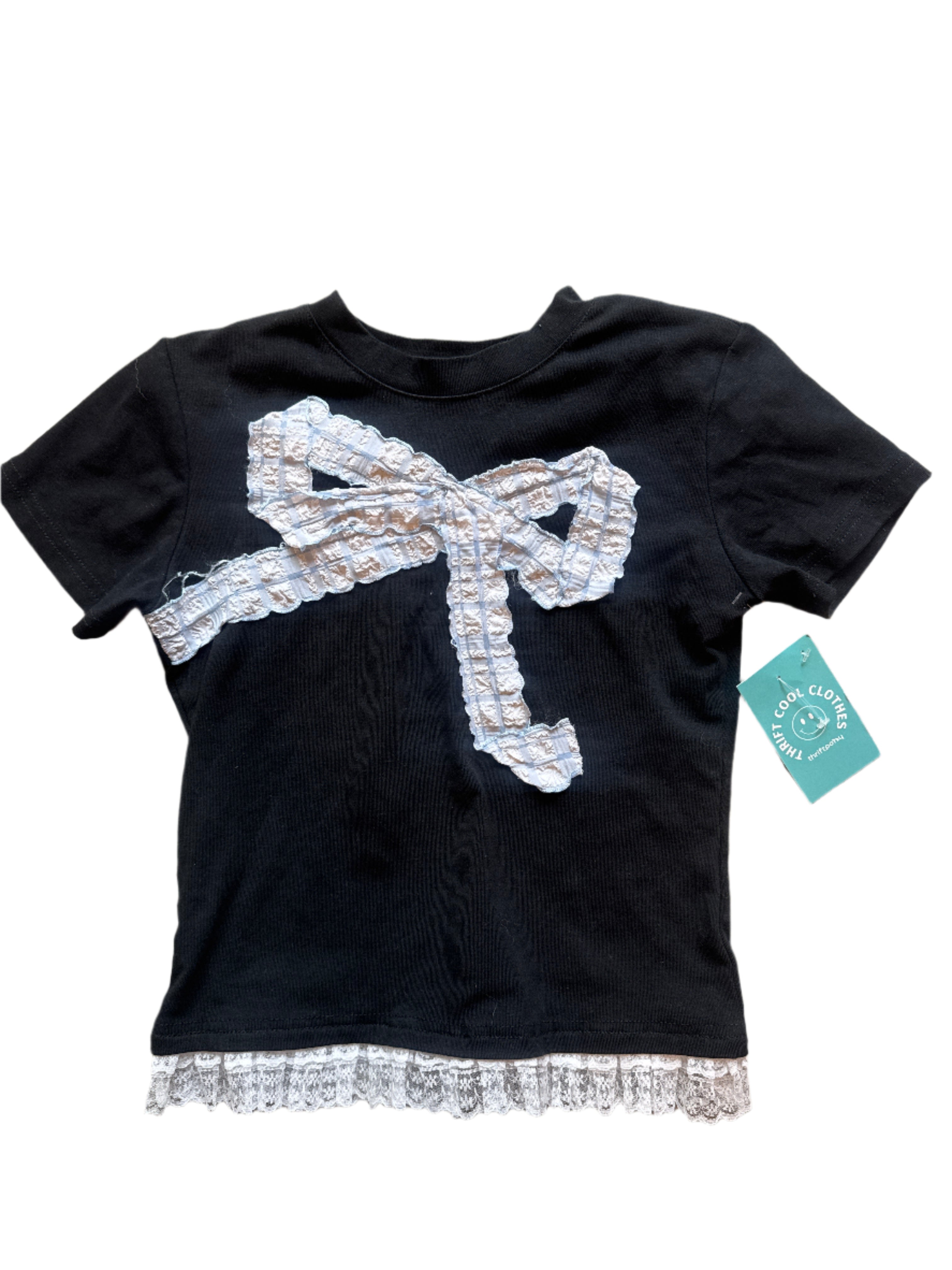 black lt blue Fashion bow baby tee, 2