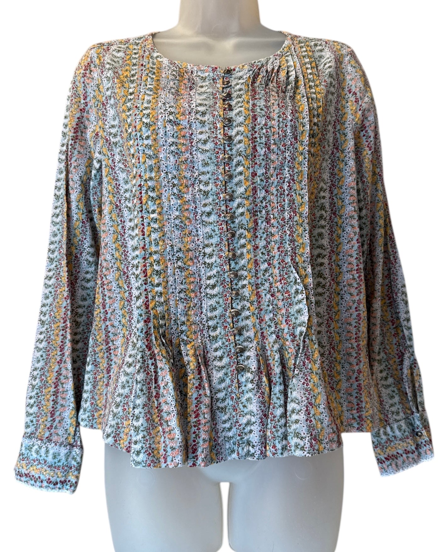 Multicolor Maeve Ruffly patterned button up top, S