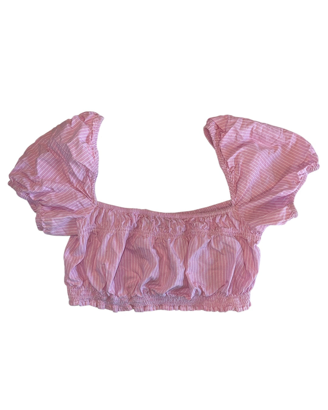 pink zara striped cropped top, S