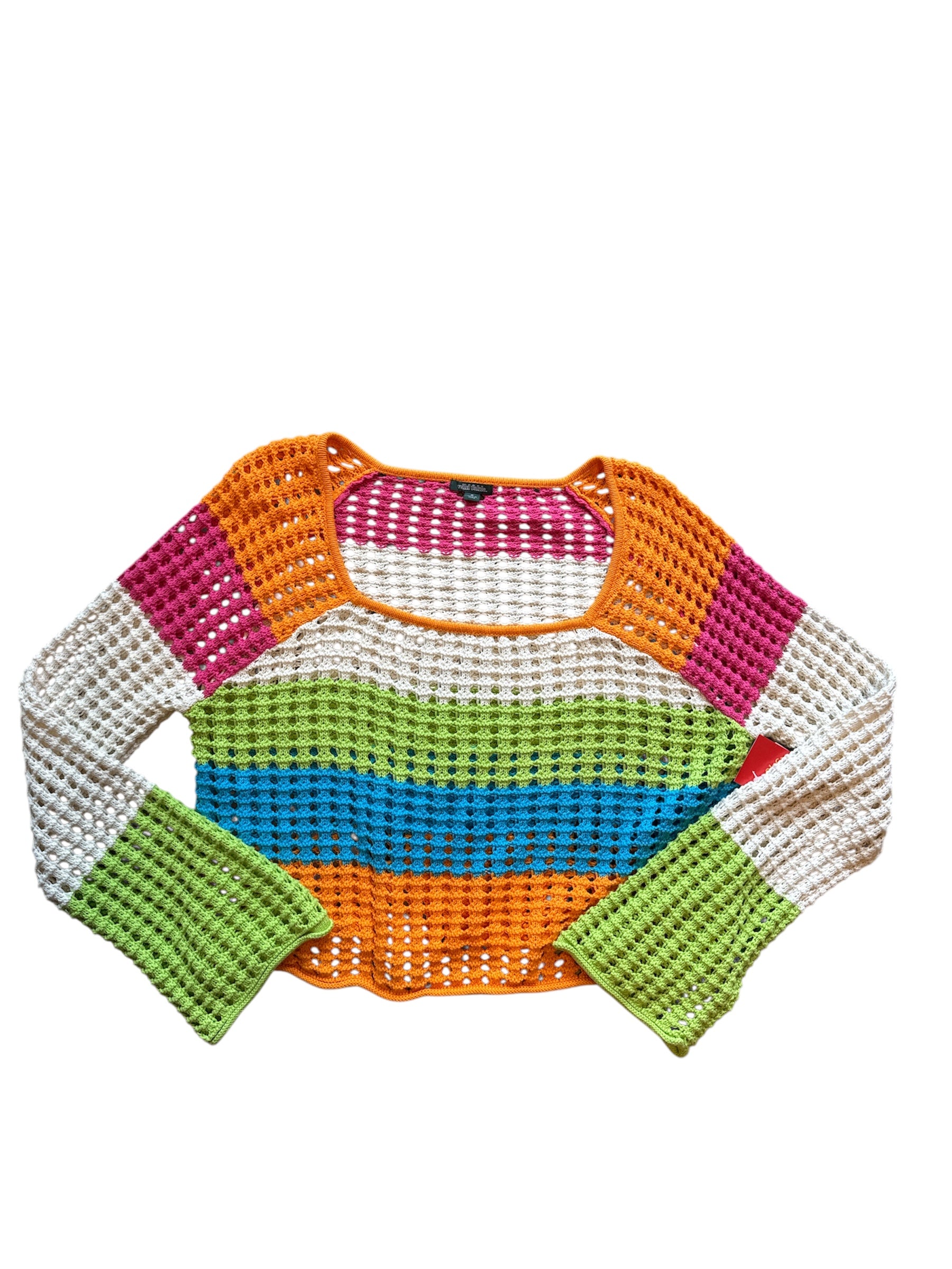 oprange pink green wild fable crochet stripe top, m