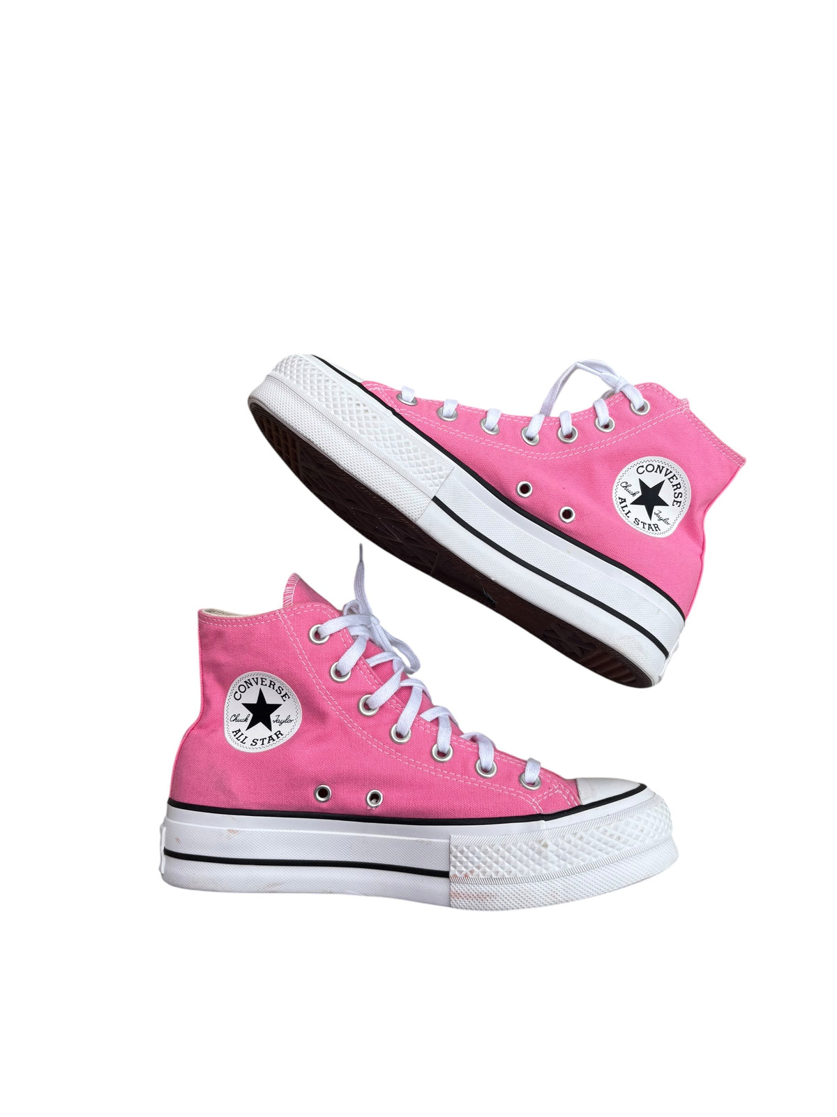 pink white converse platform hi top sneakers, 7