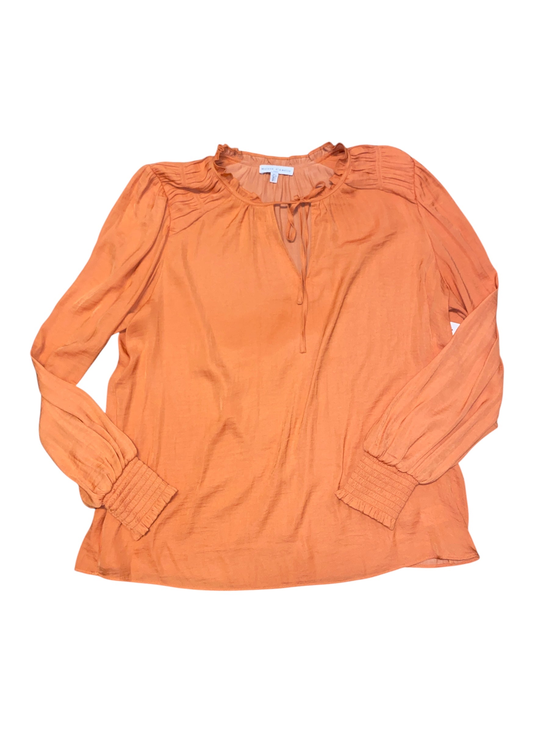 orange maison d'amelie satiny ruffle collar ls top, L
