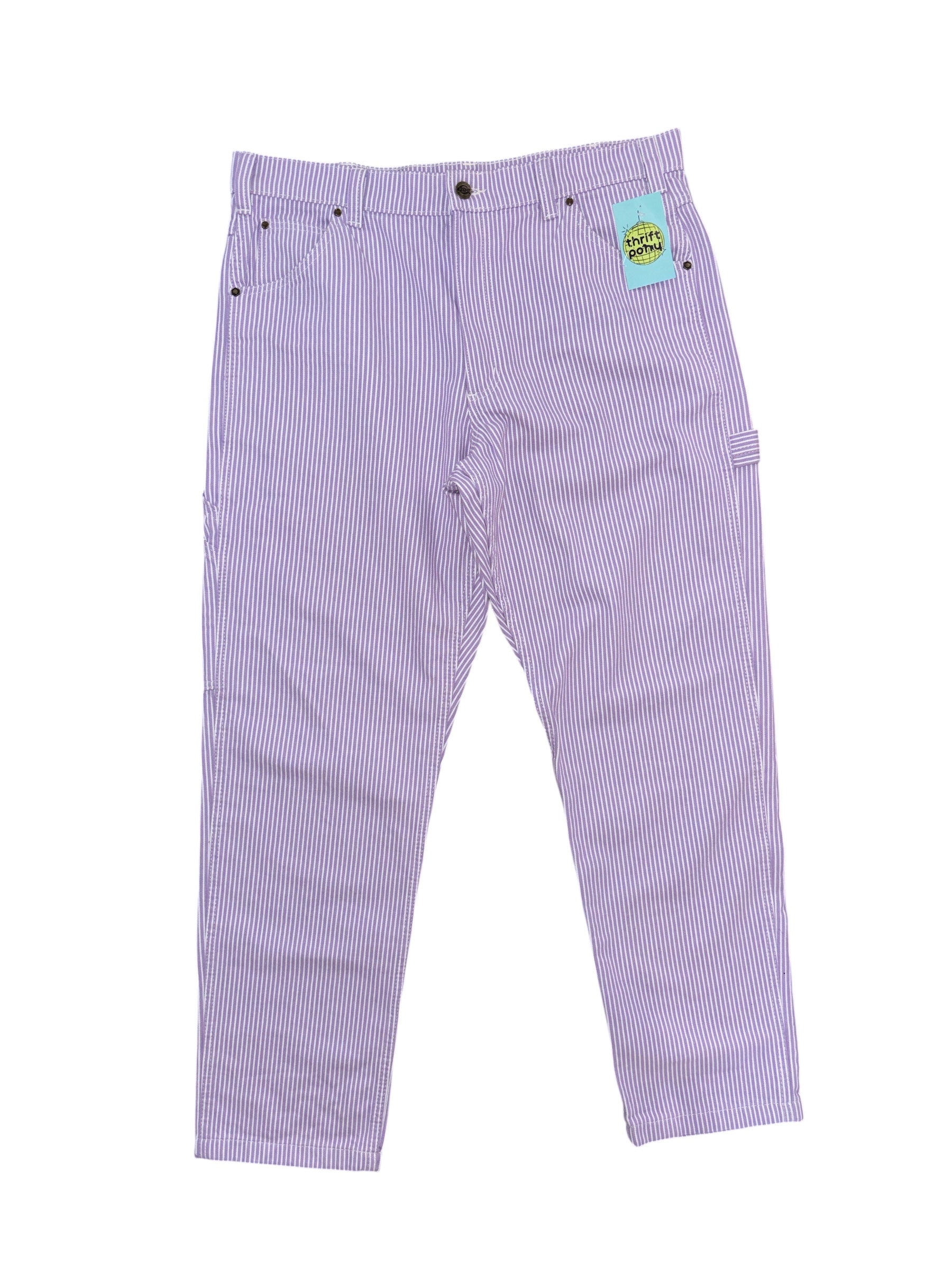 purple white Dickies striped cargo pants, 36