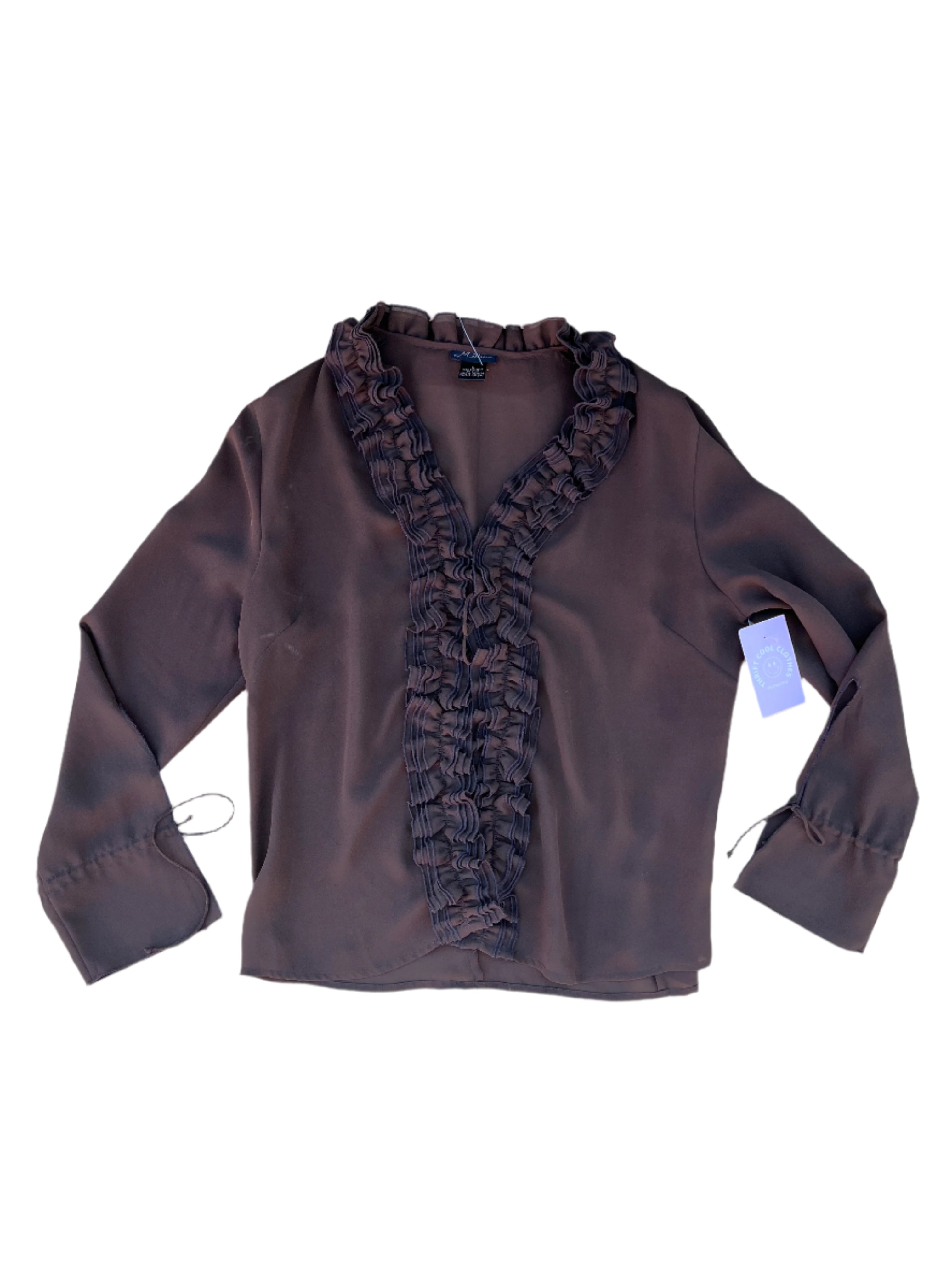 brown milano sheer open front top, L