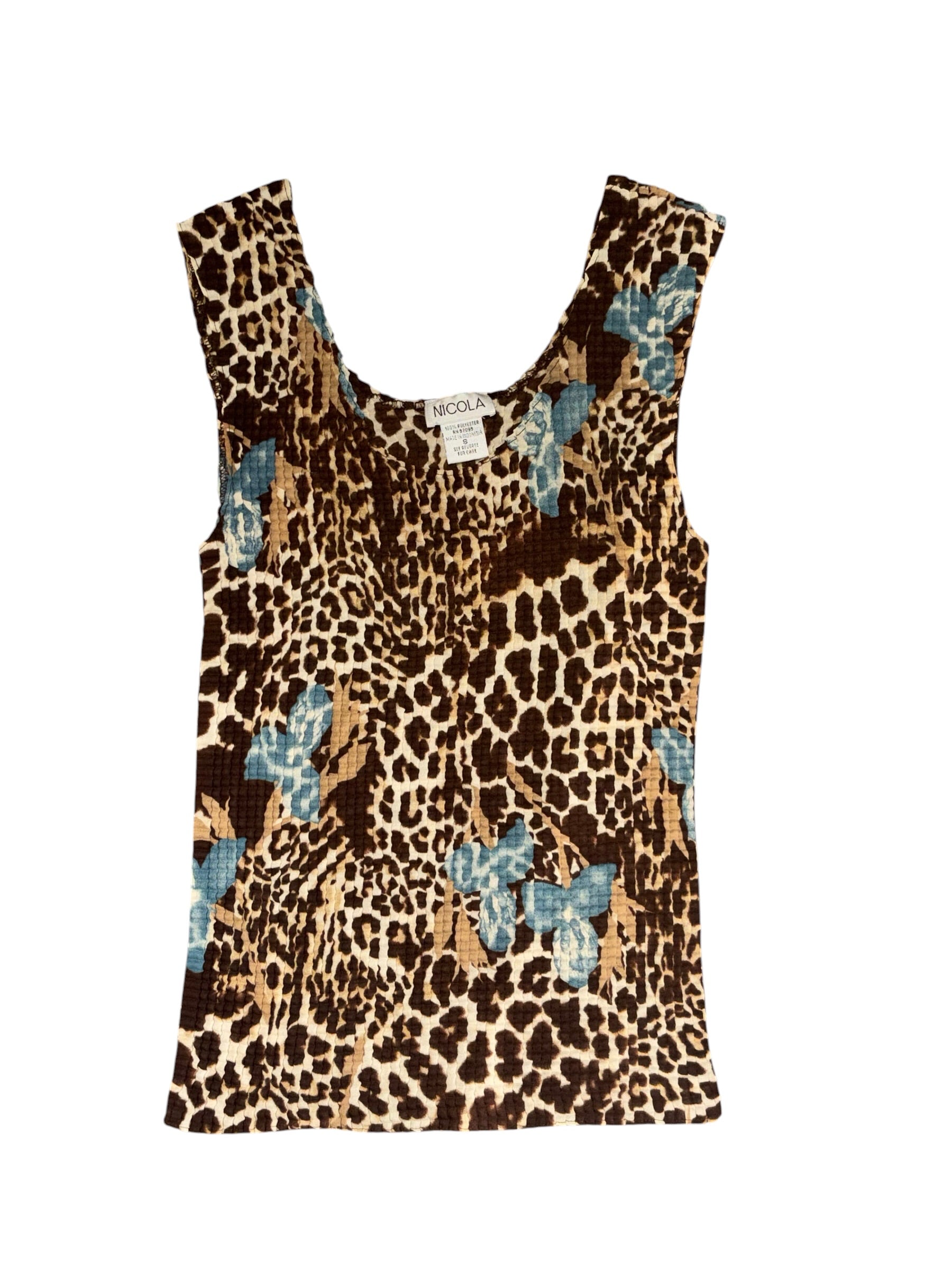 blue brown nicola animal print plisse tank, s