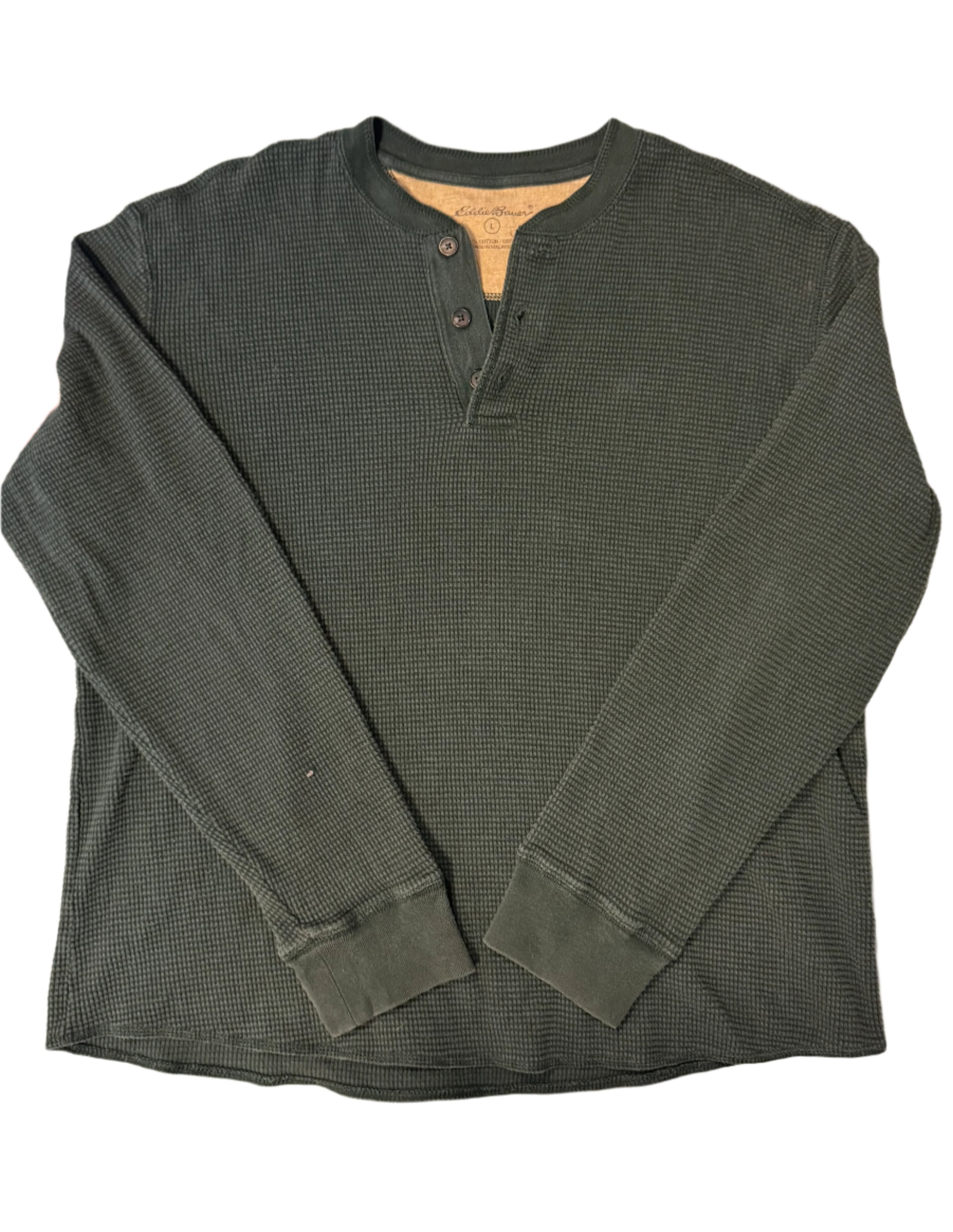 green eddie bauer waffle kn it henley, L