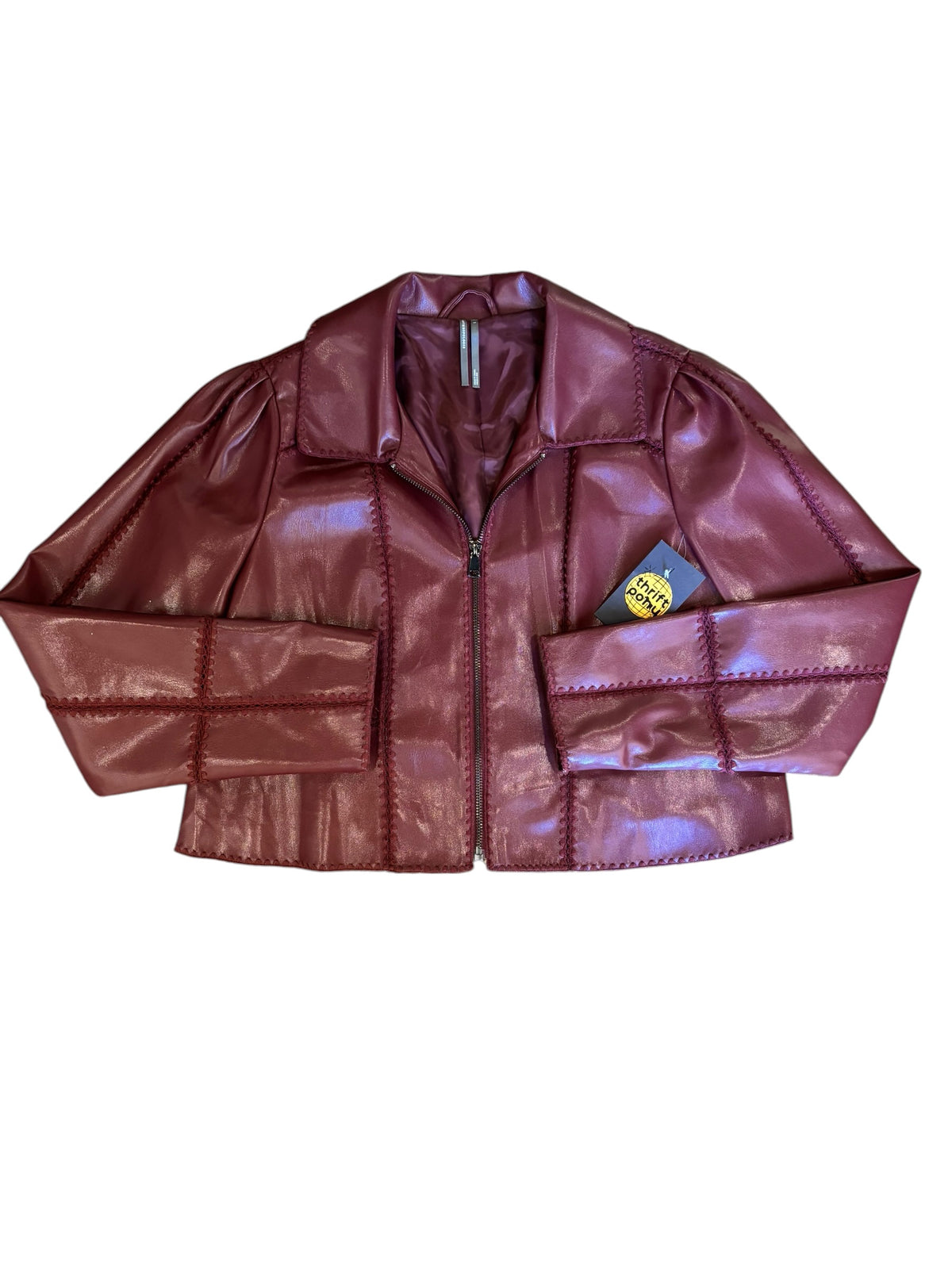 maroon Anthropologie faux leather woven jacket, s