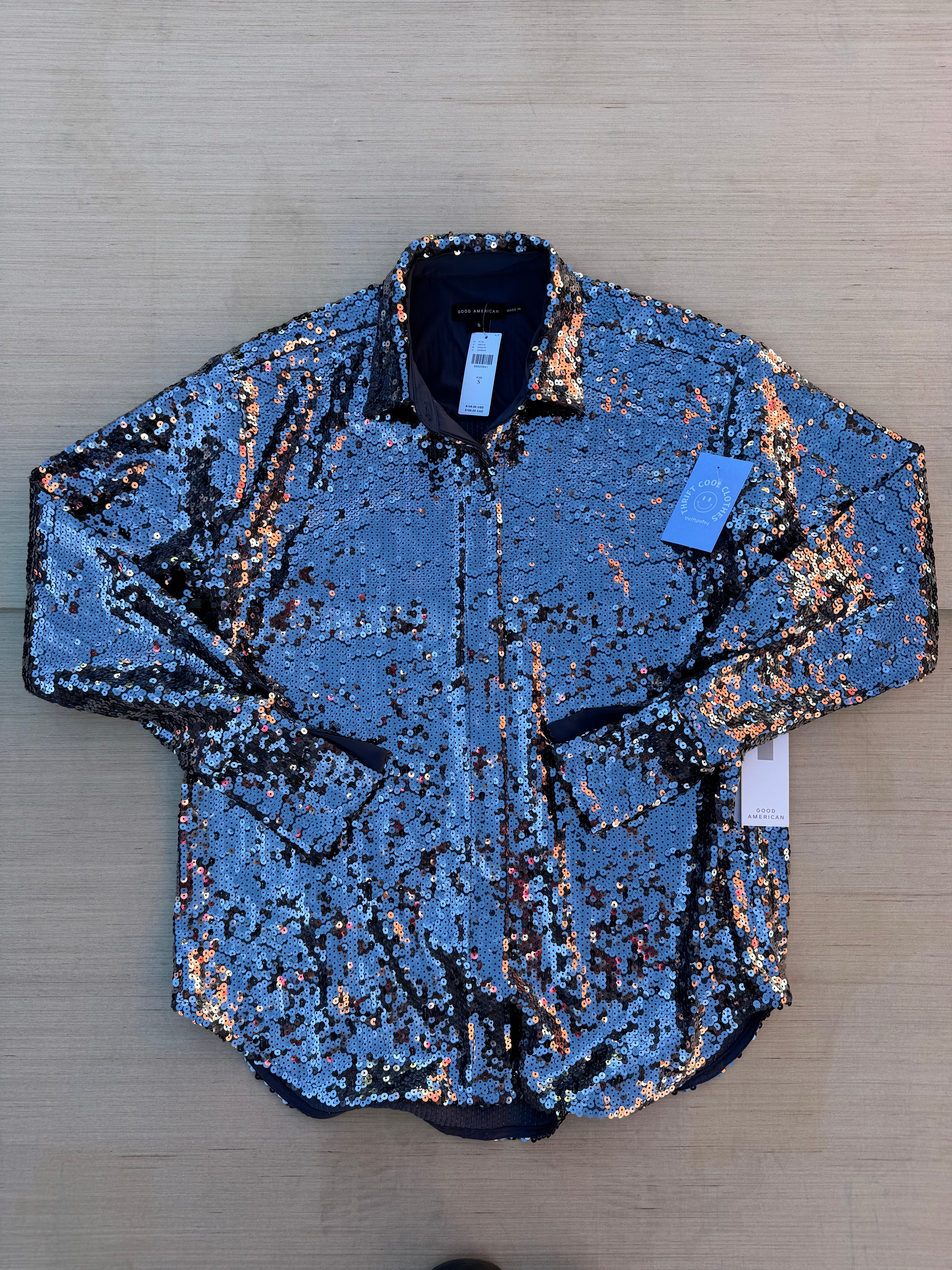silver good american nwt sequin top, s