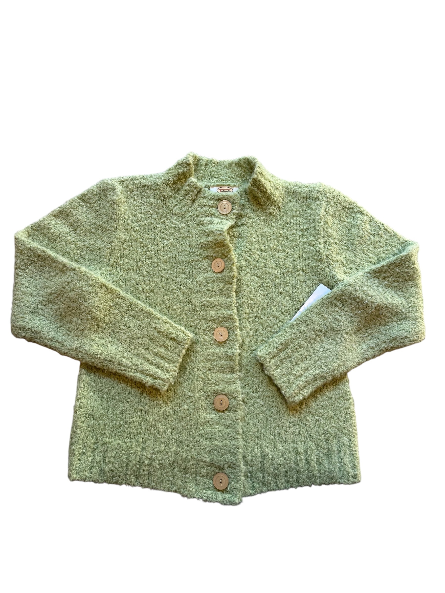 green Talbots fuzzy cardigan, S