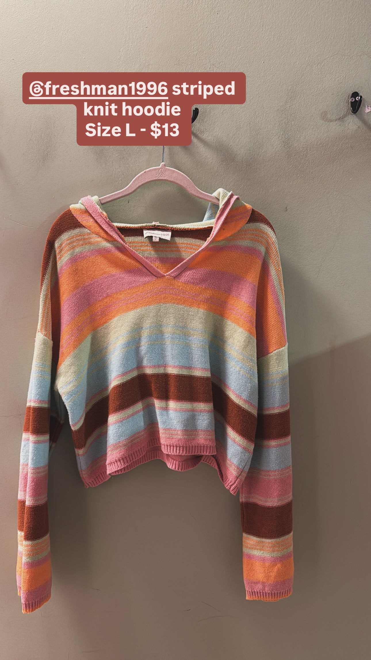 pink blue maroon freshman 1996 striped sweater hoodie, s