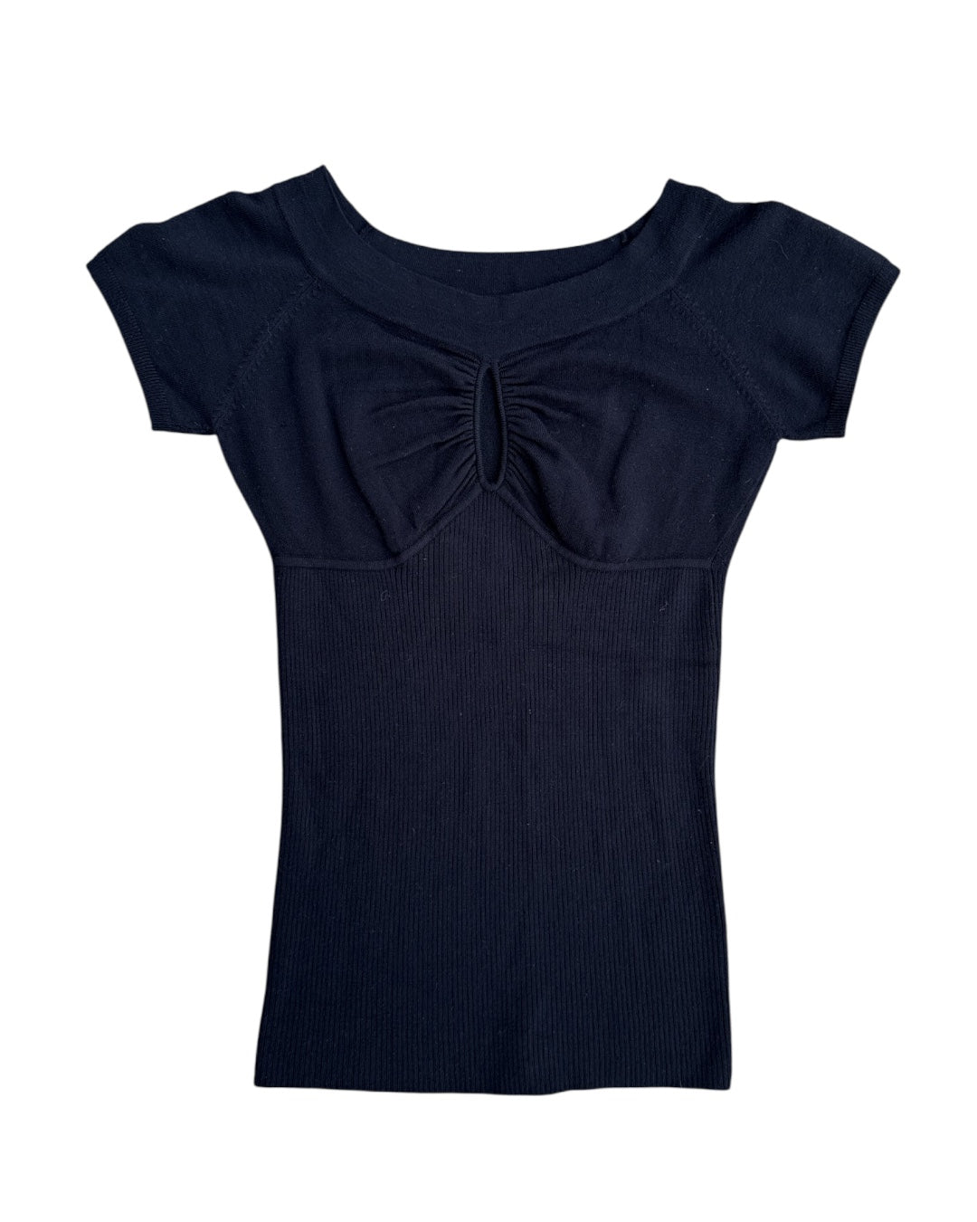 Black Sele Keyhole ss knit, S