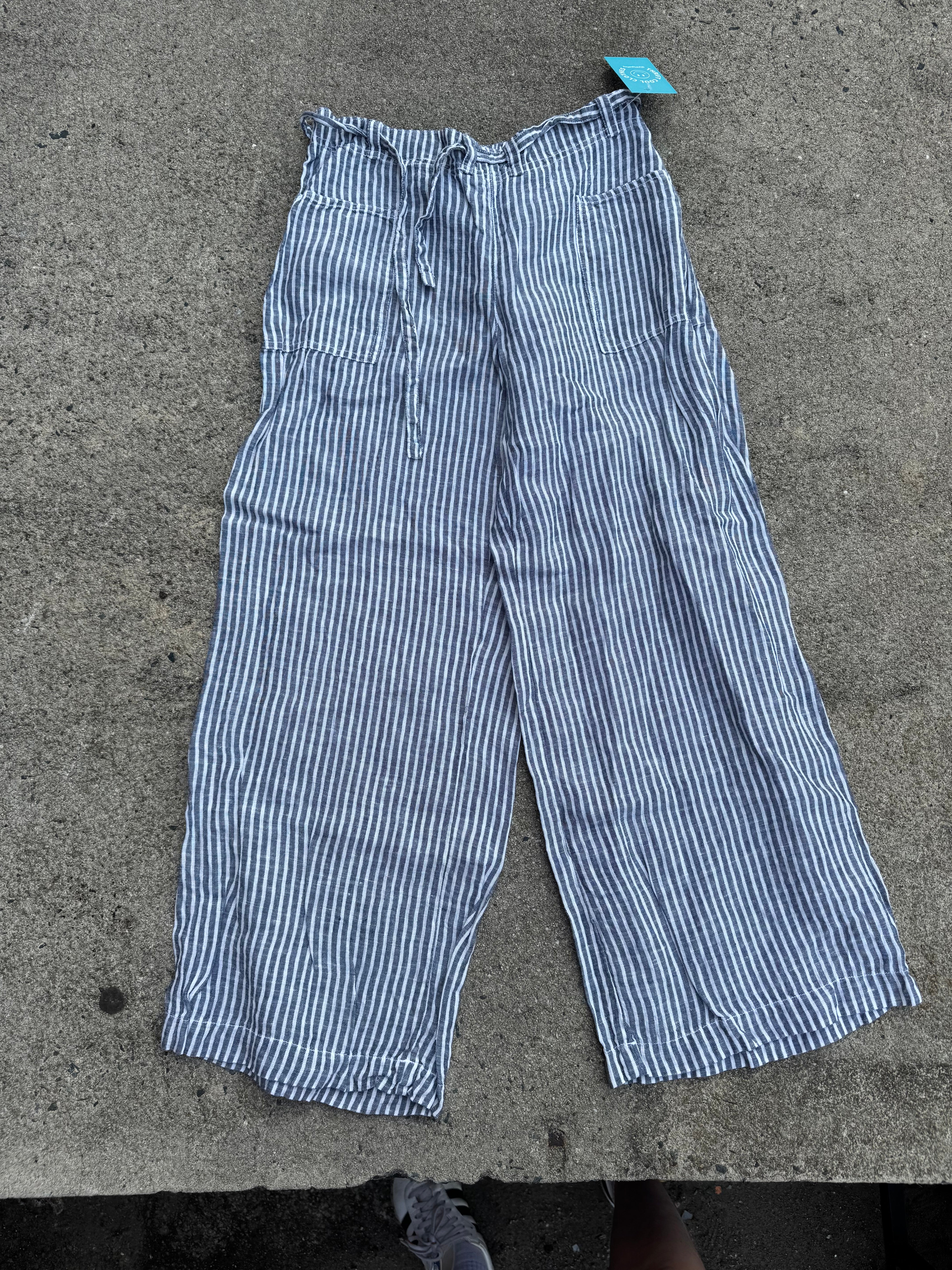 blue white b loose striped linen pants, 2