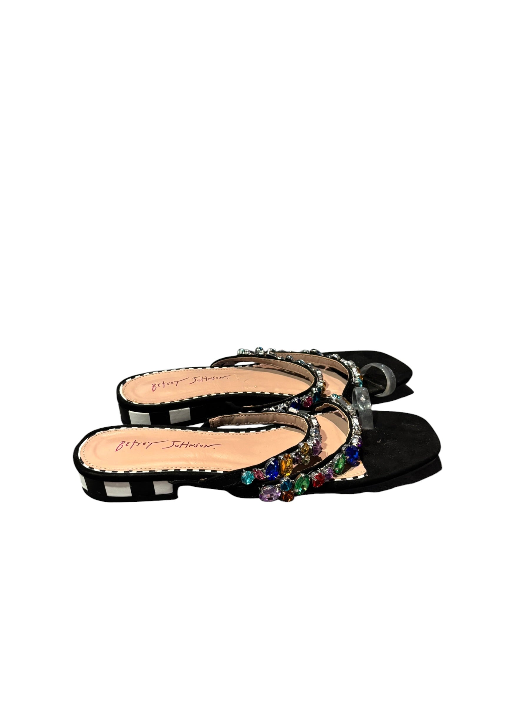 Black white multi betsey johnson Strappy Gem Flats, 9