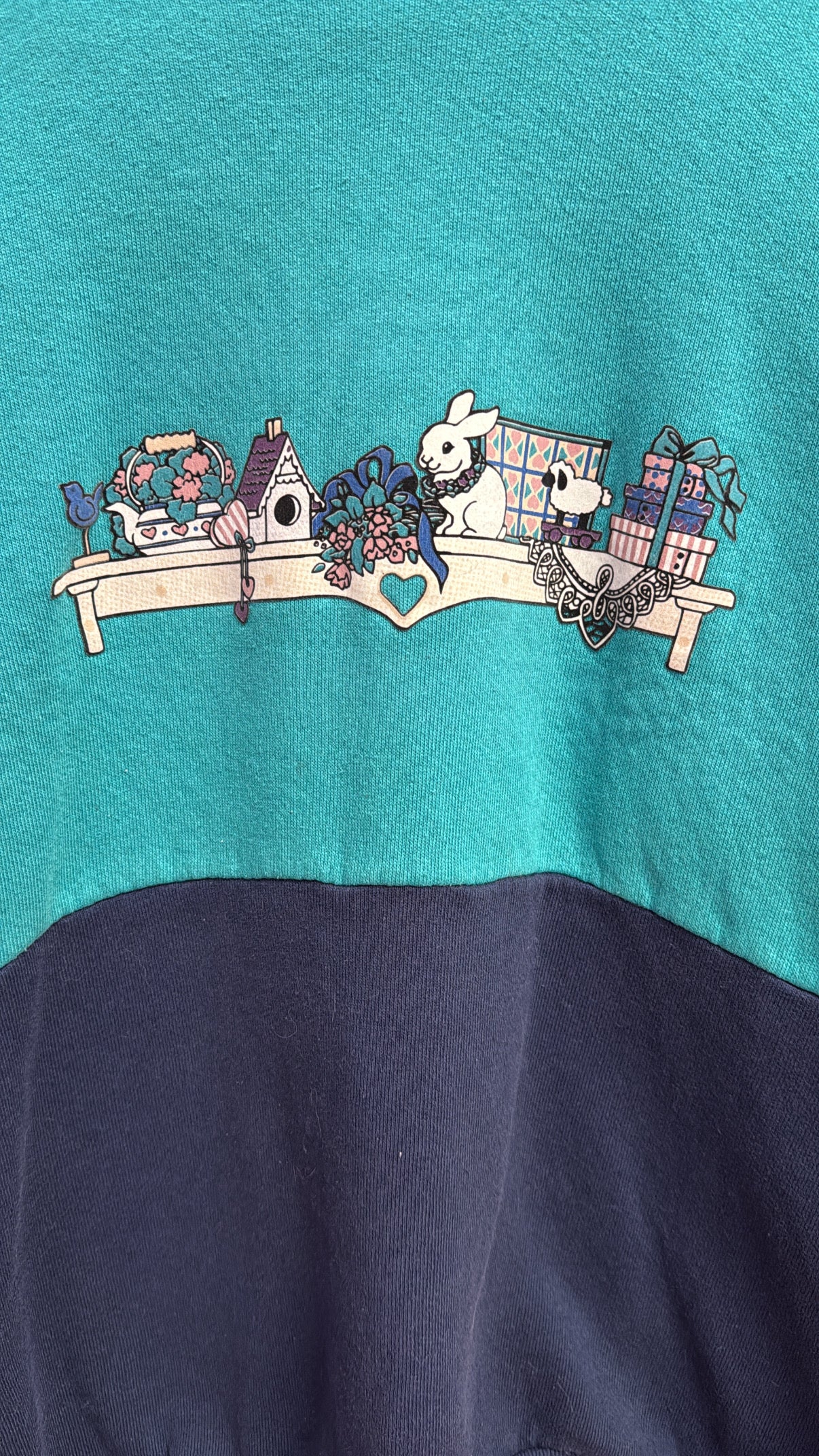 teal navy fruit of the loom grandma bunny shelf crew, xl