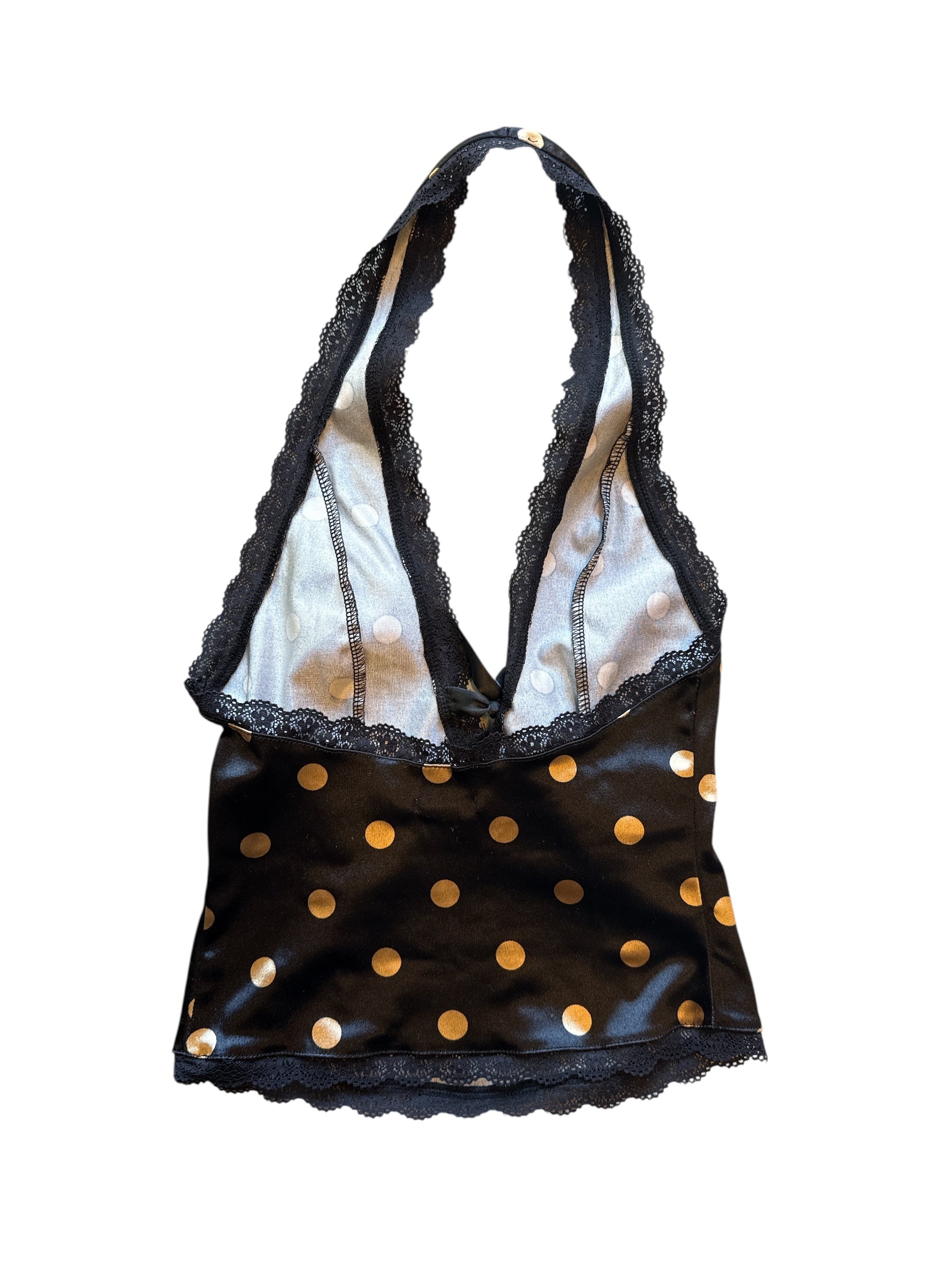 black tan kimchi blue polka dot halter top, s