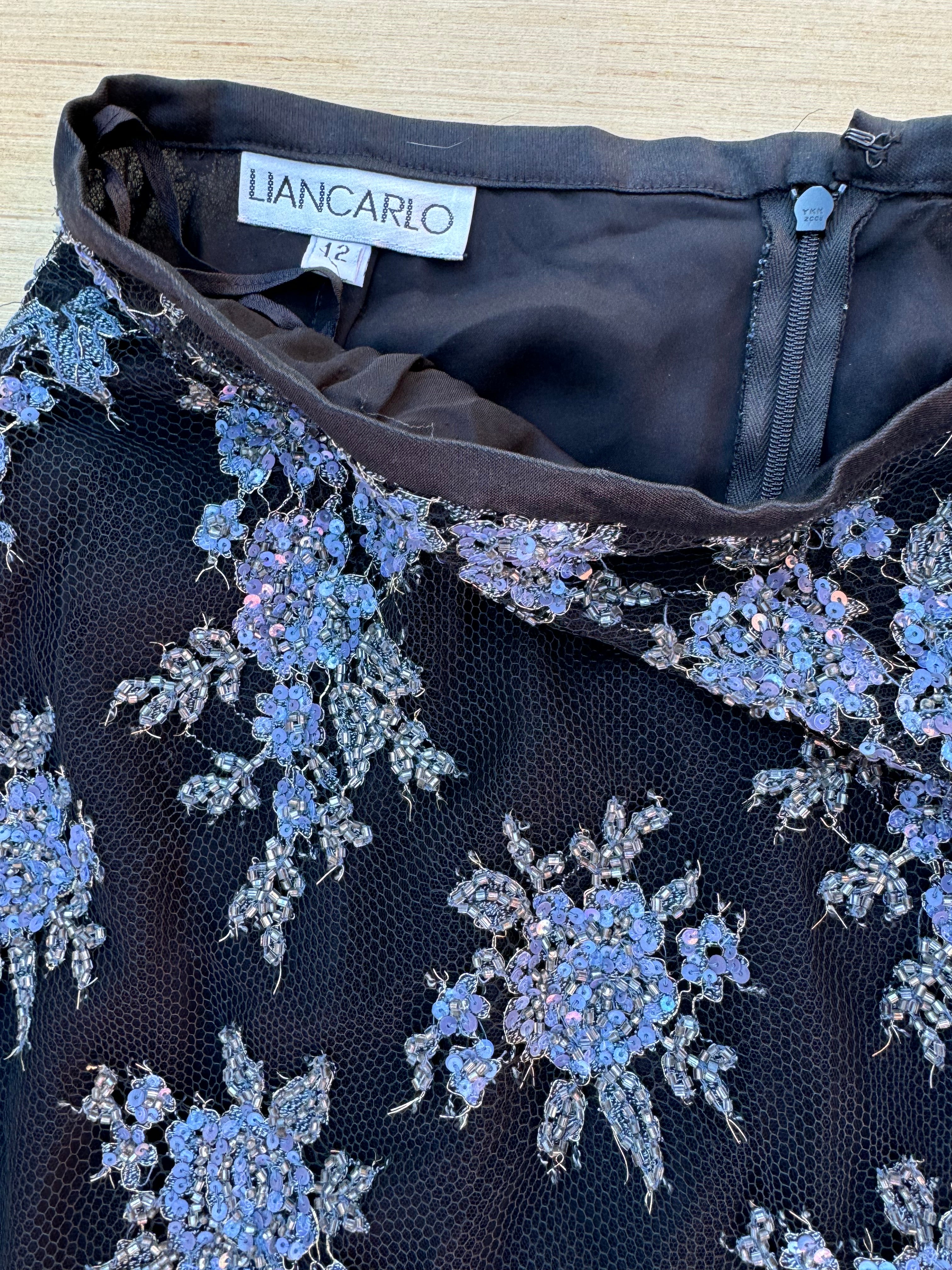 black blue liancarlo long sequin floral skirt, 12 (fits like size 8)