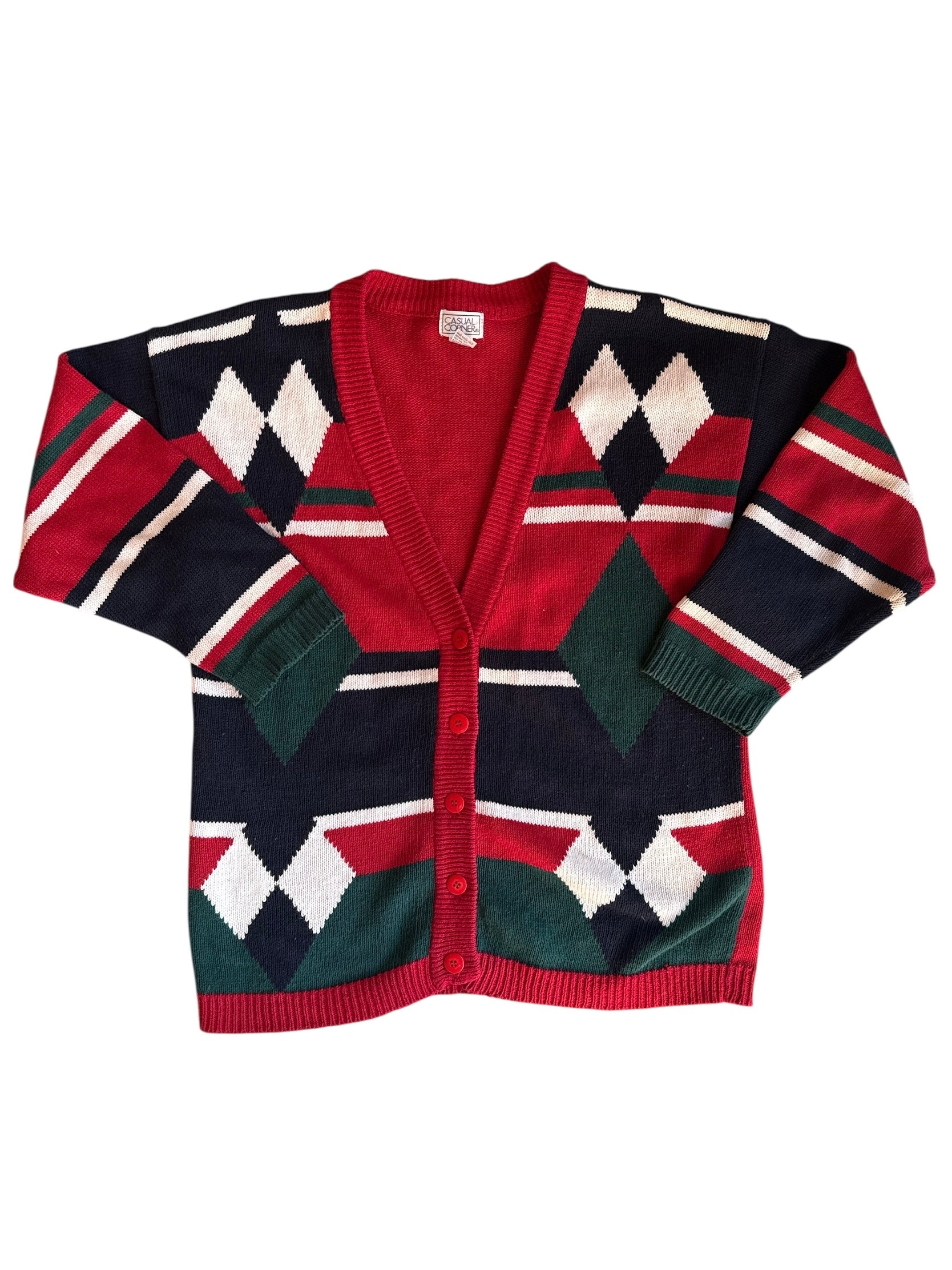 red navy casual corner patterned knit cardigan, M