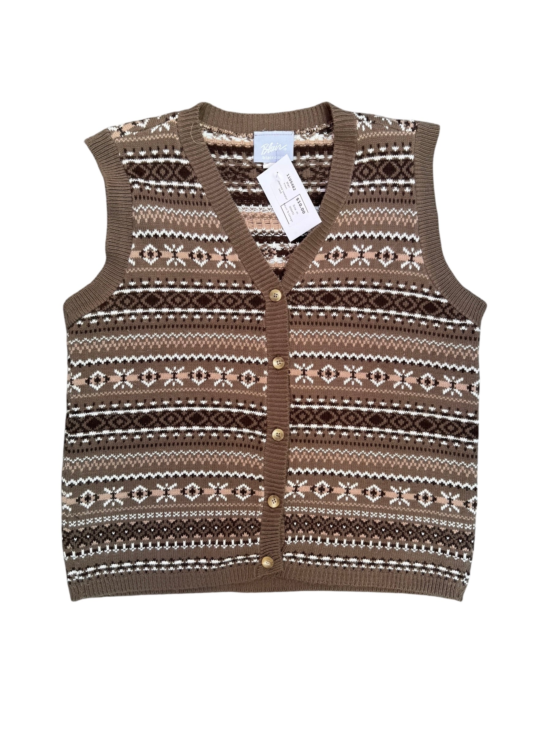 brown blair patterned sweater vest, m