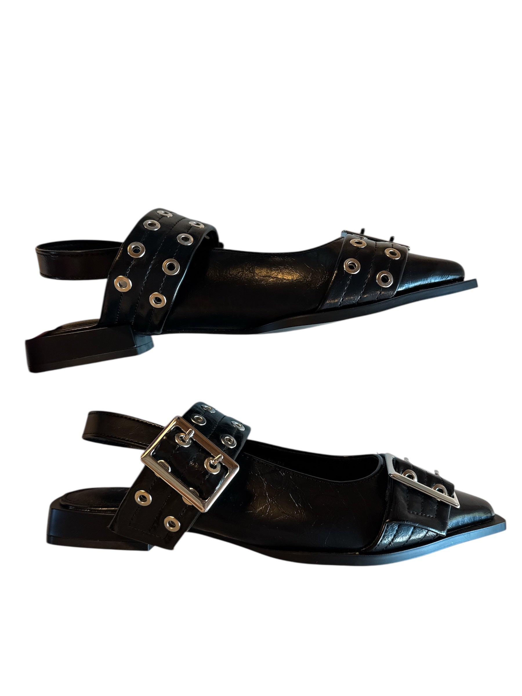 Black Shoedazzle Pointed studded flat, 7